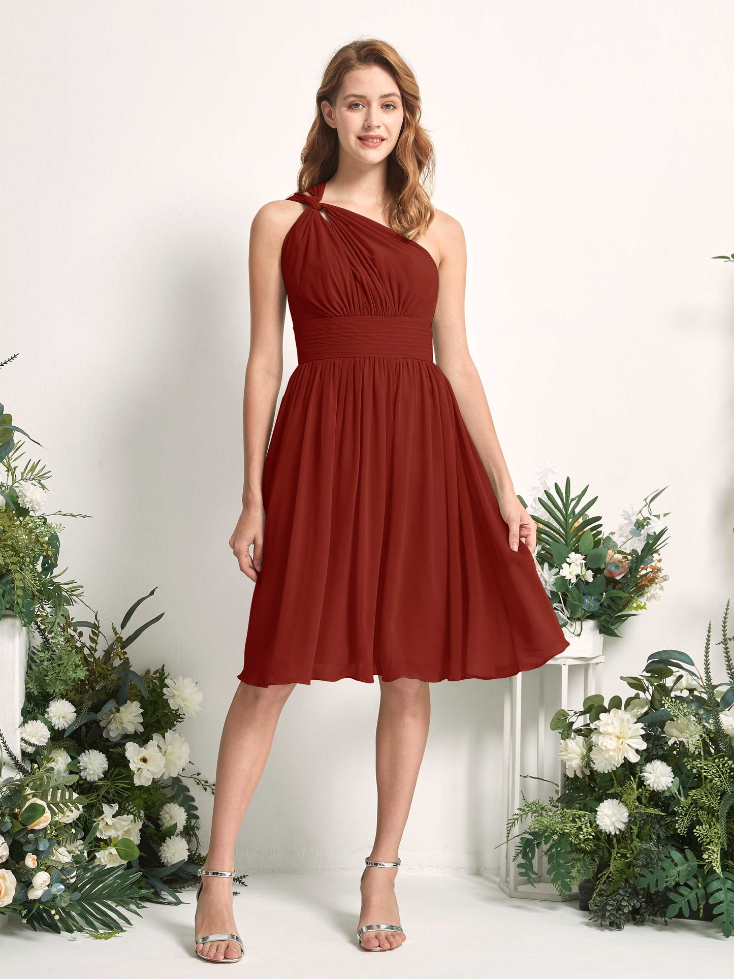 Echo Rust One Shoulder Midi Dress