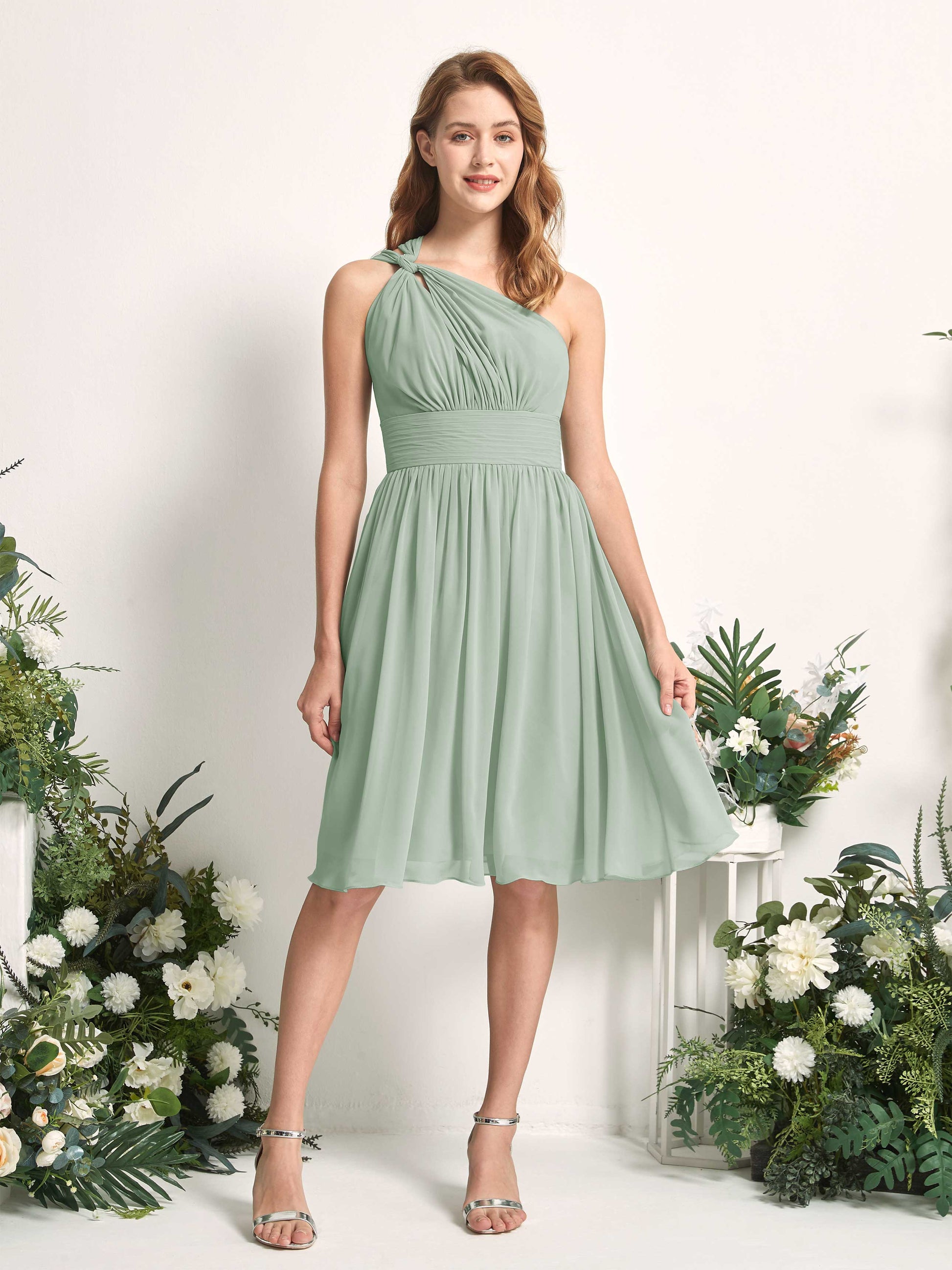 Echo Sage Green One Shoulder Midi Dress