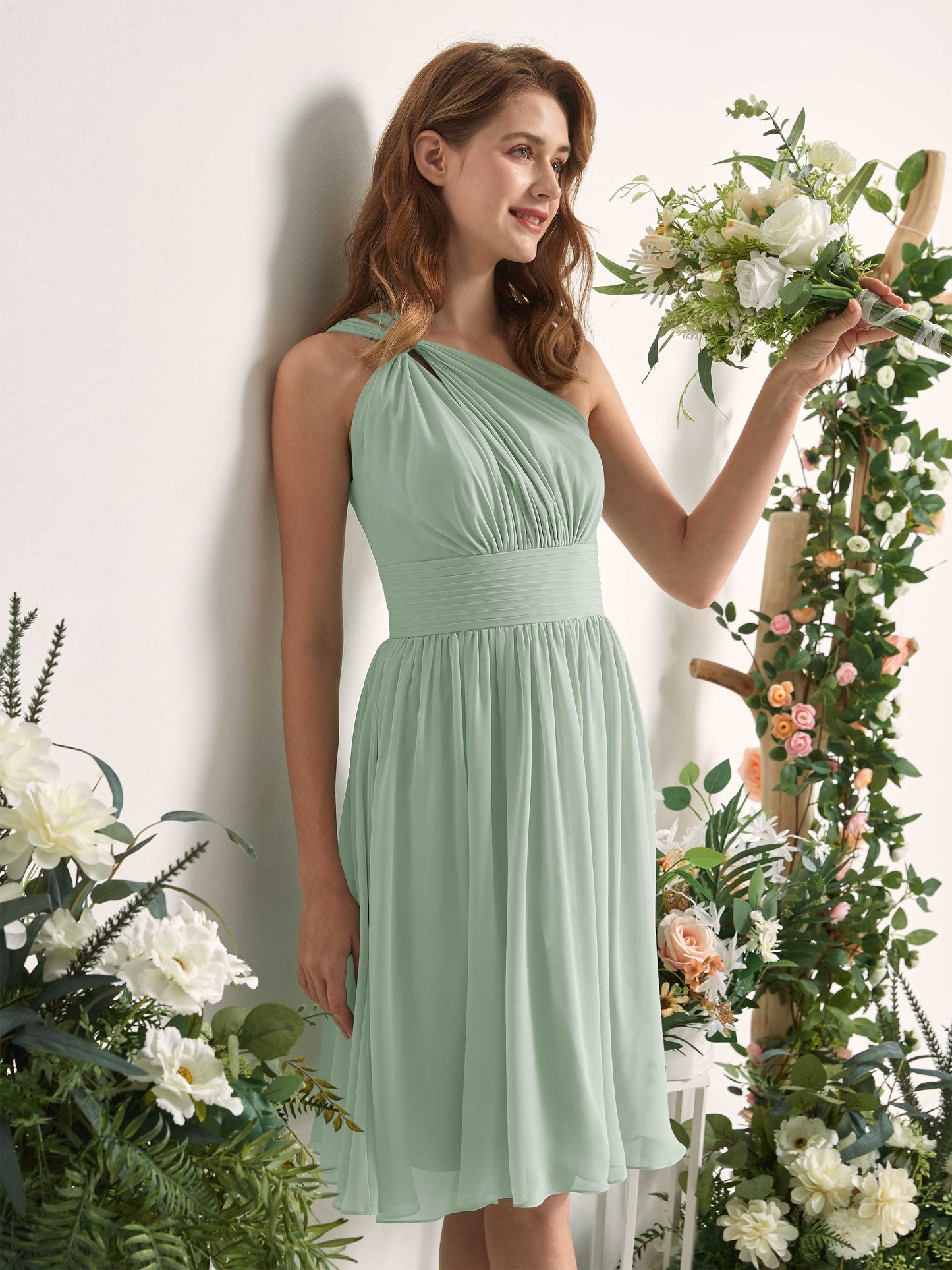 Echo Sage Green One Shoulder Midi Dress