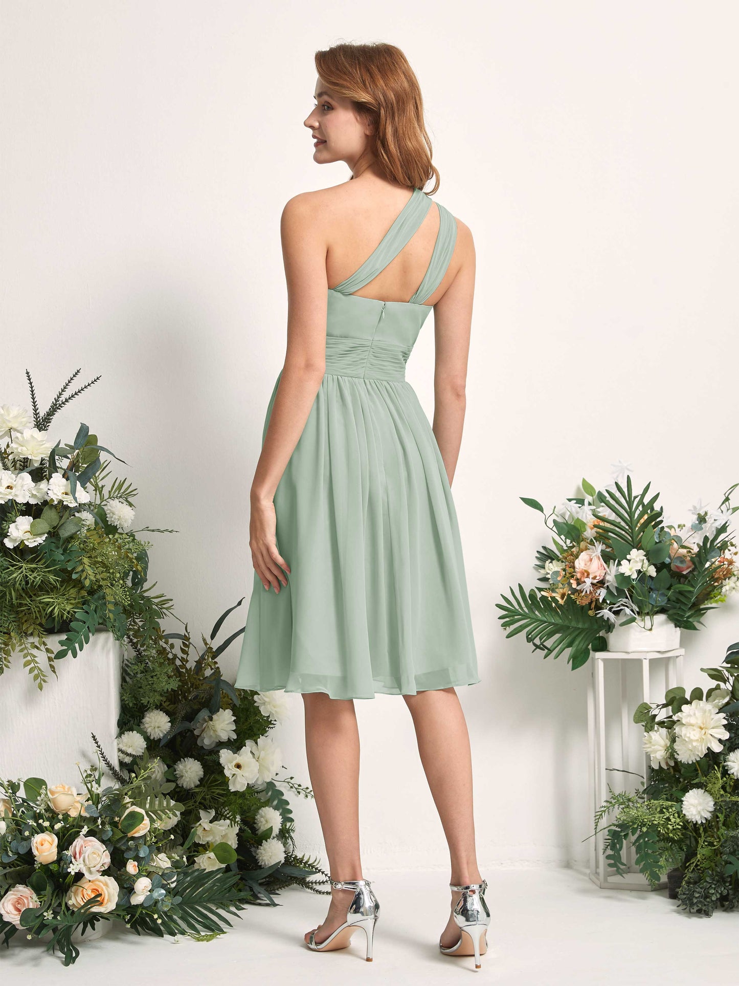 Echo Sage Green One Shoulder Midi Dress