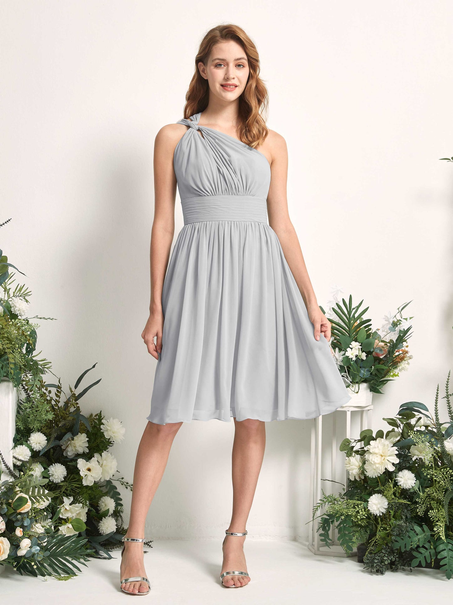 Echo Silver One Shoulder Midi Dress