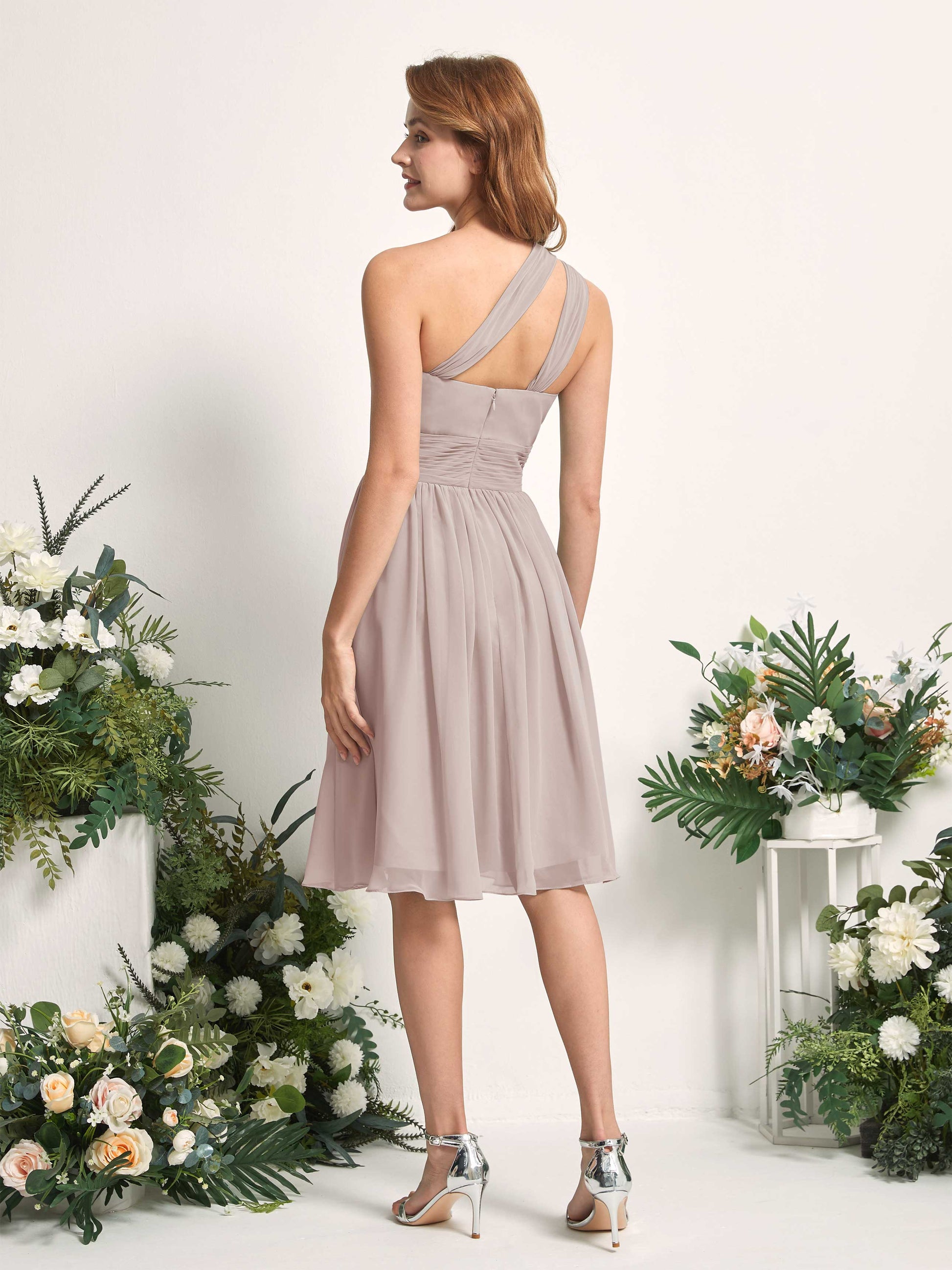 Echo Taupe One Shoulder Midi Dress