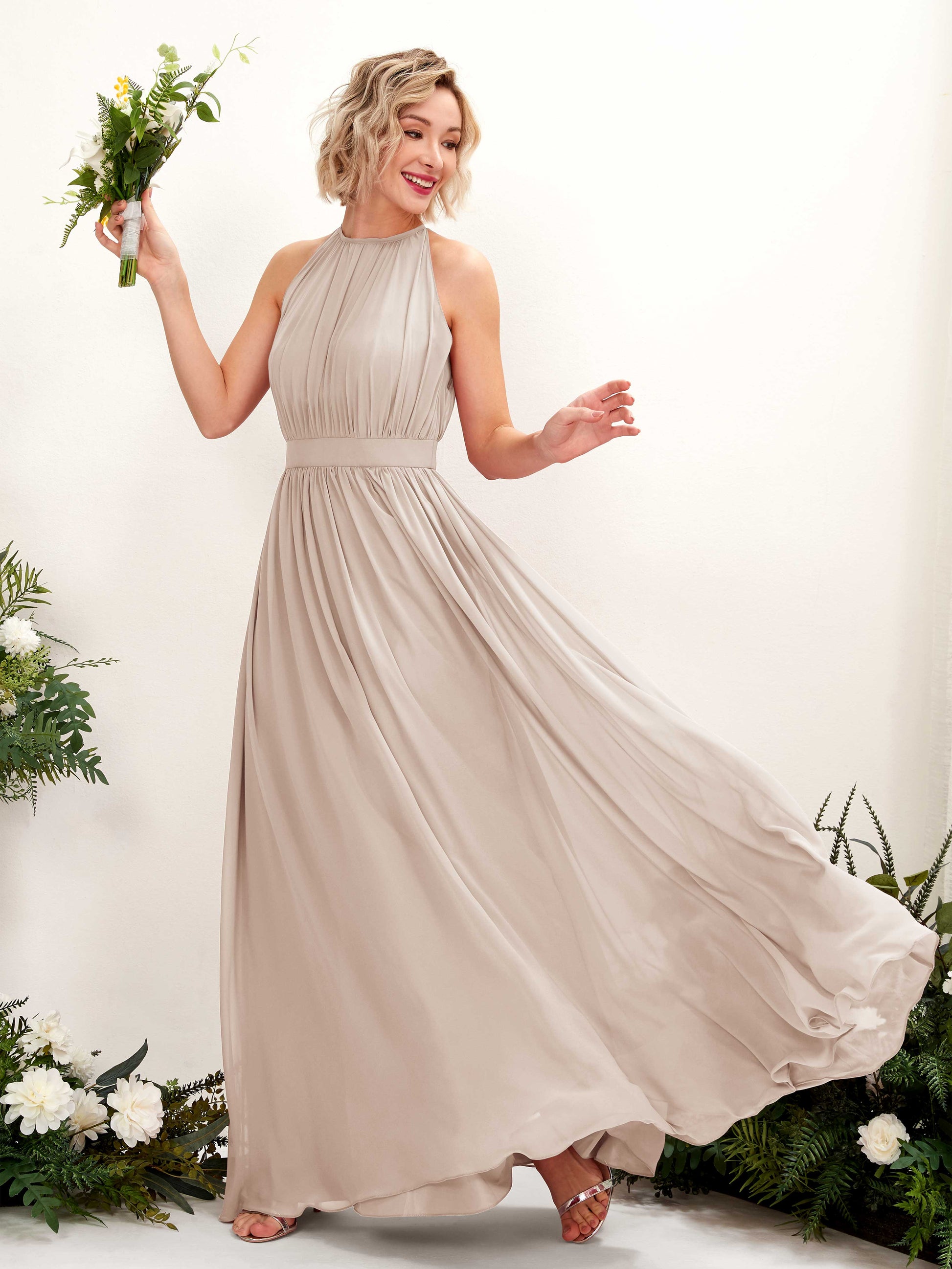 Eden Champagne Halter Maxi Dress