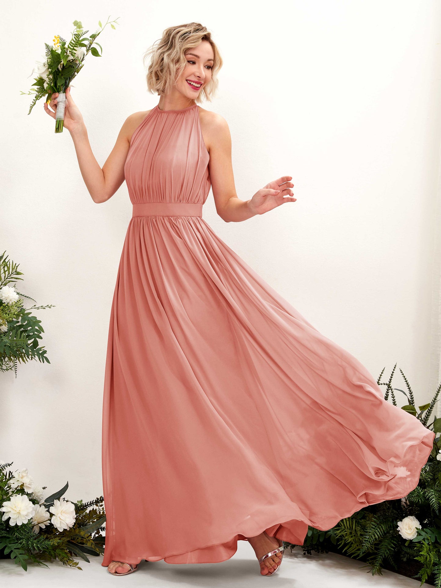 Eden Champagne Rose Halter Maxi Dress