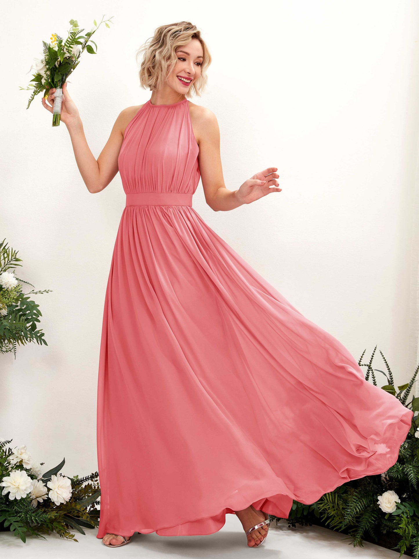 Eden Coral Pink Halter Maxi Dress