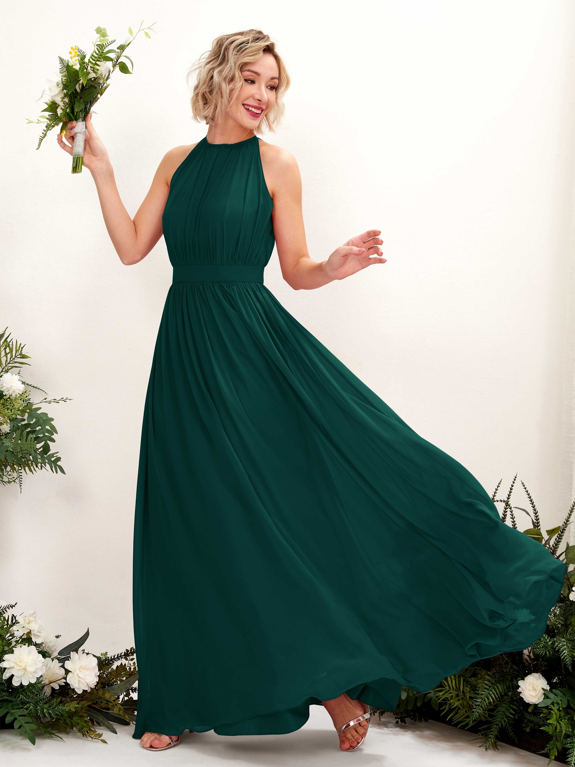 Eden Dark Emerald Halter Maxi Dress