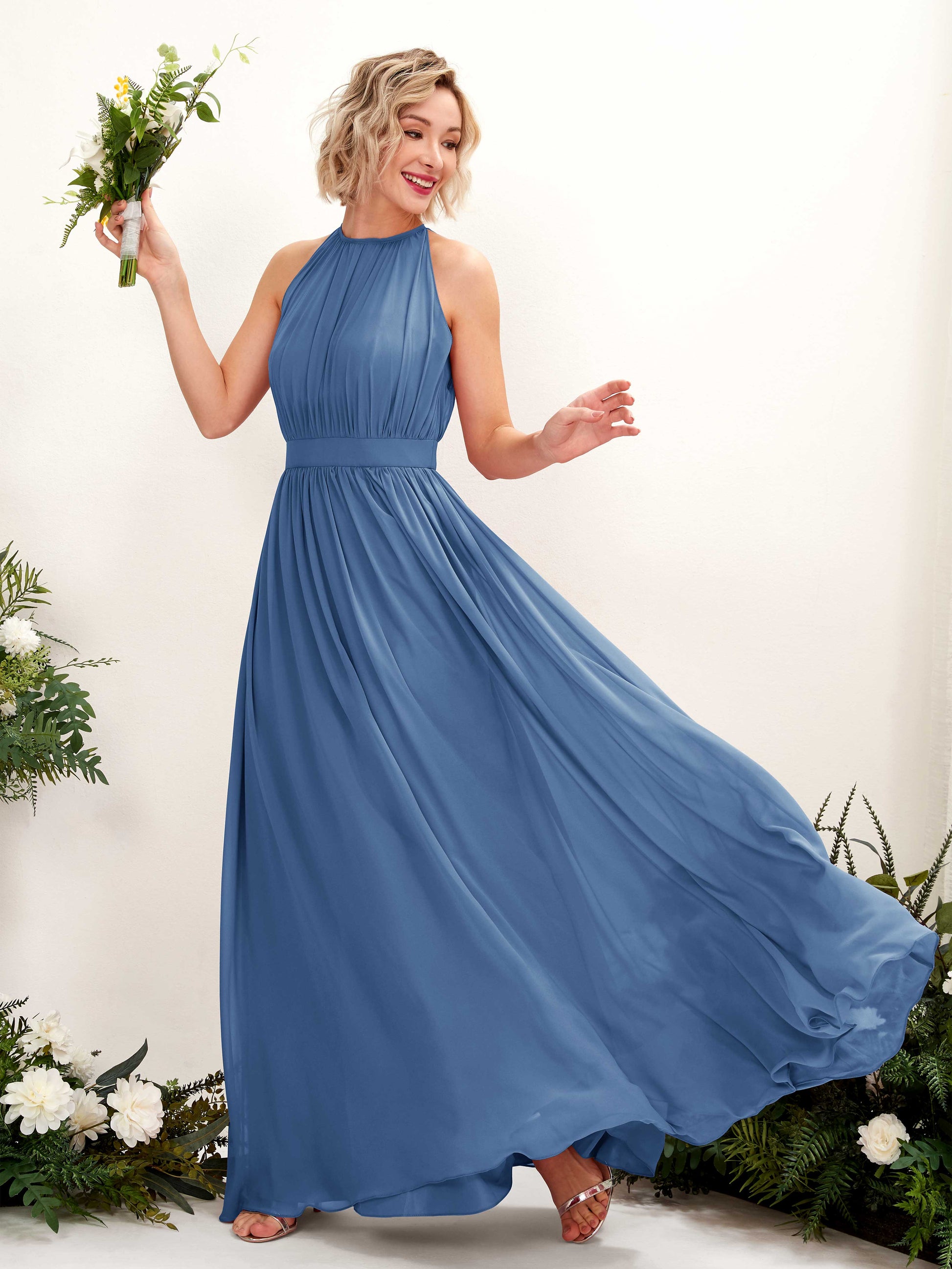 Eden Dusty Blue Halter Maxi Dress