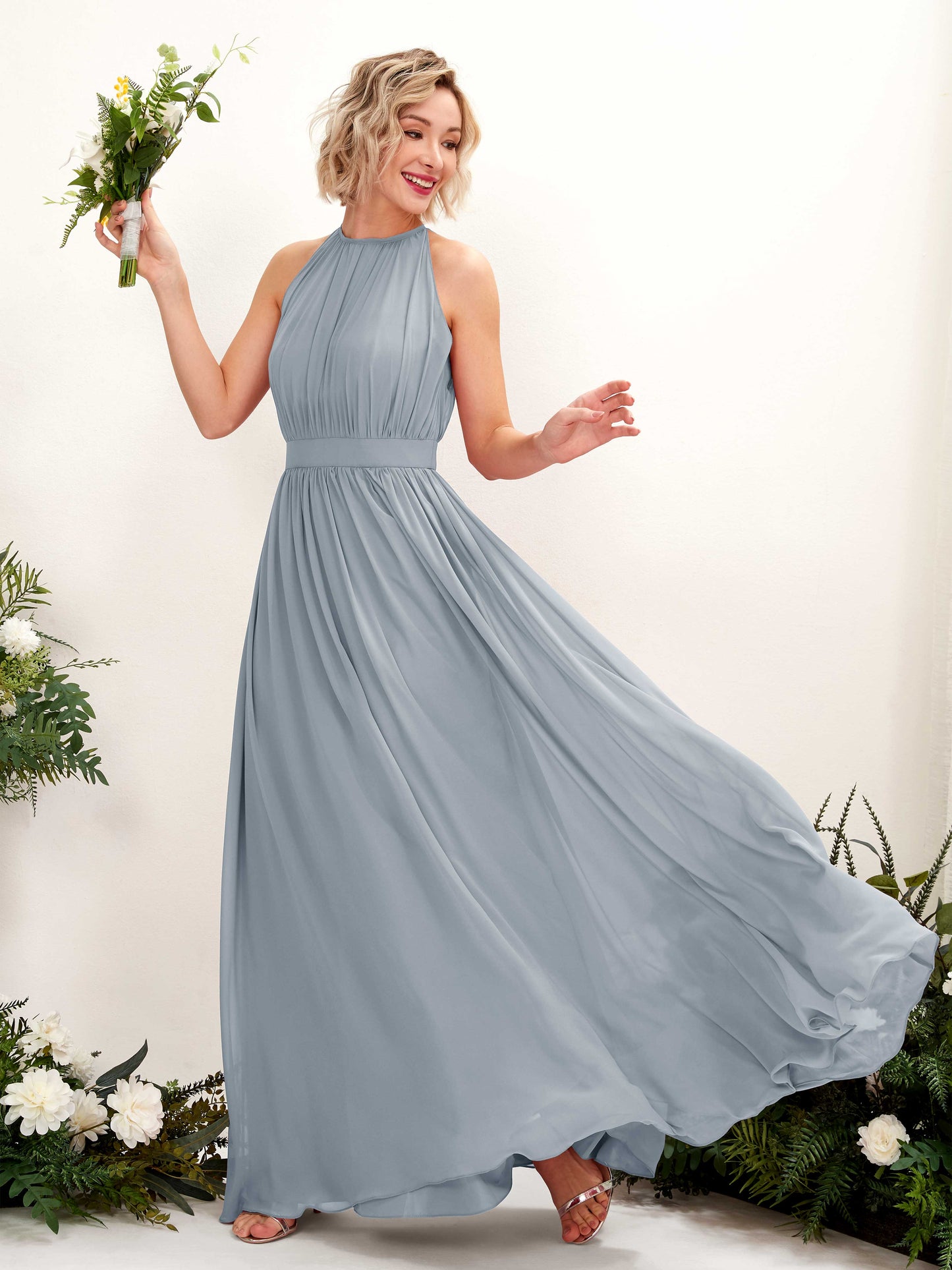 Eden Dusty Blue-Upgrade Halter Maxi Dress