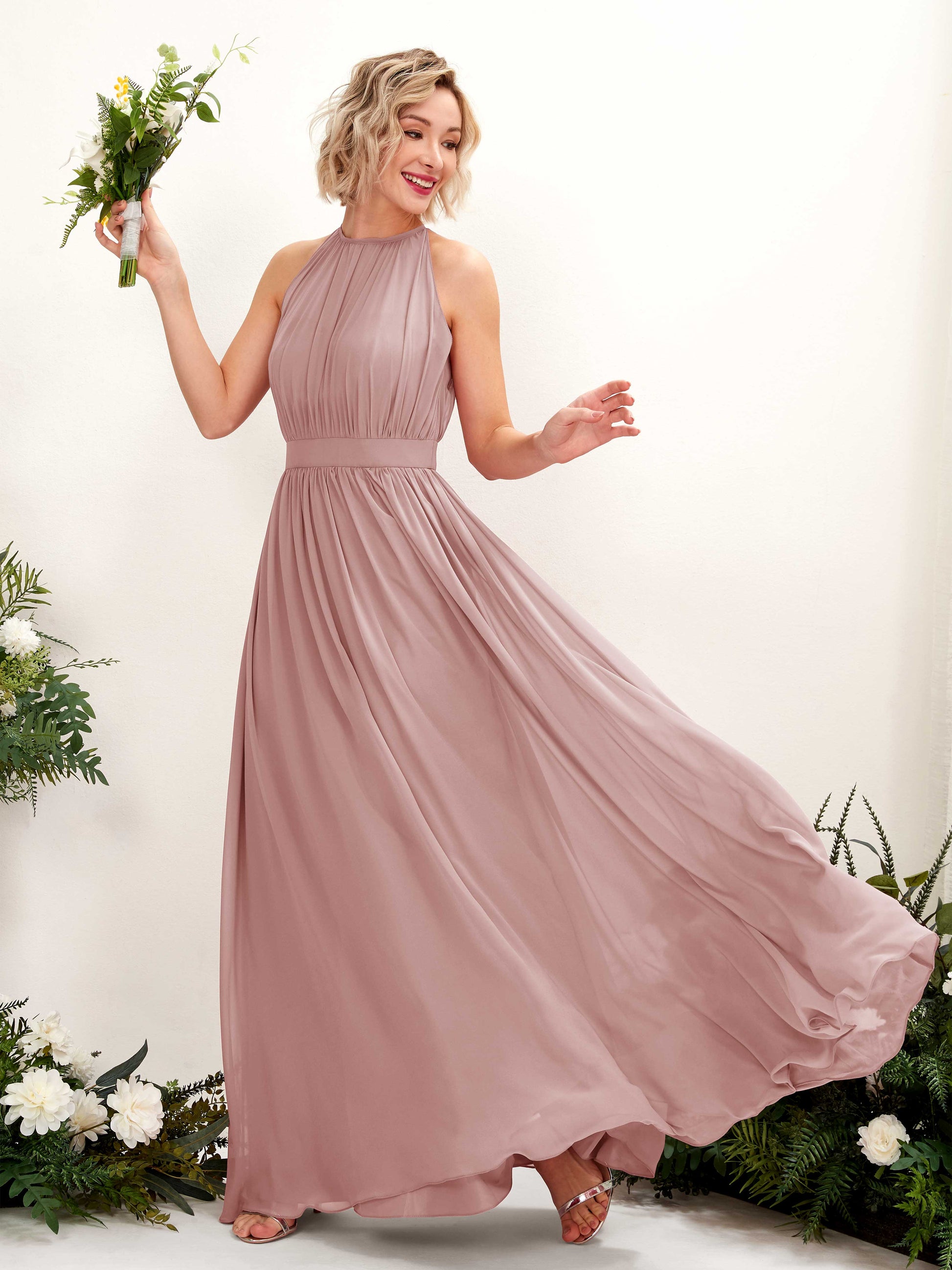 Eden Dusty Rose Halter Maxi Dress