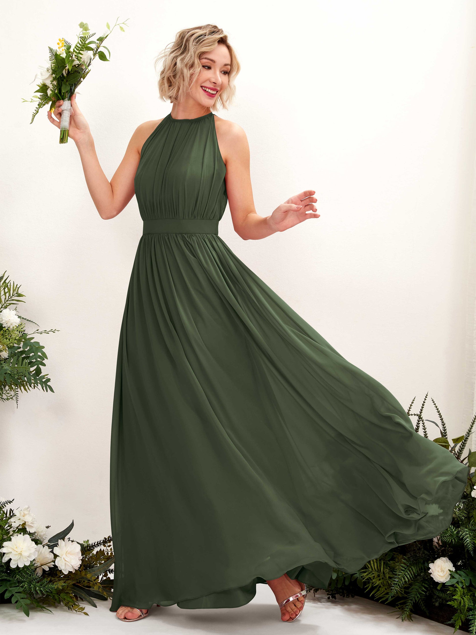 Eden Martini Olive Halter Maxi Dress