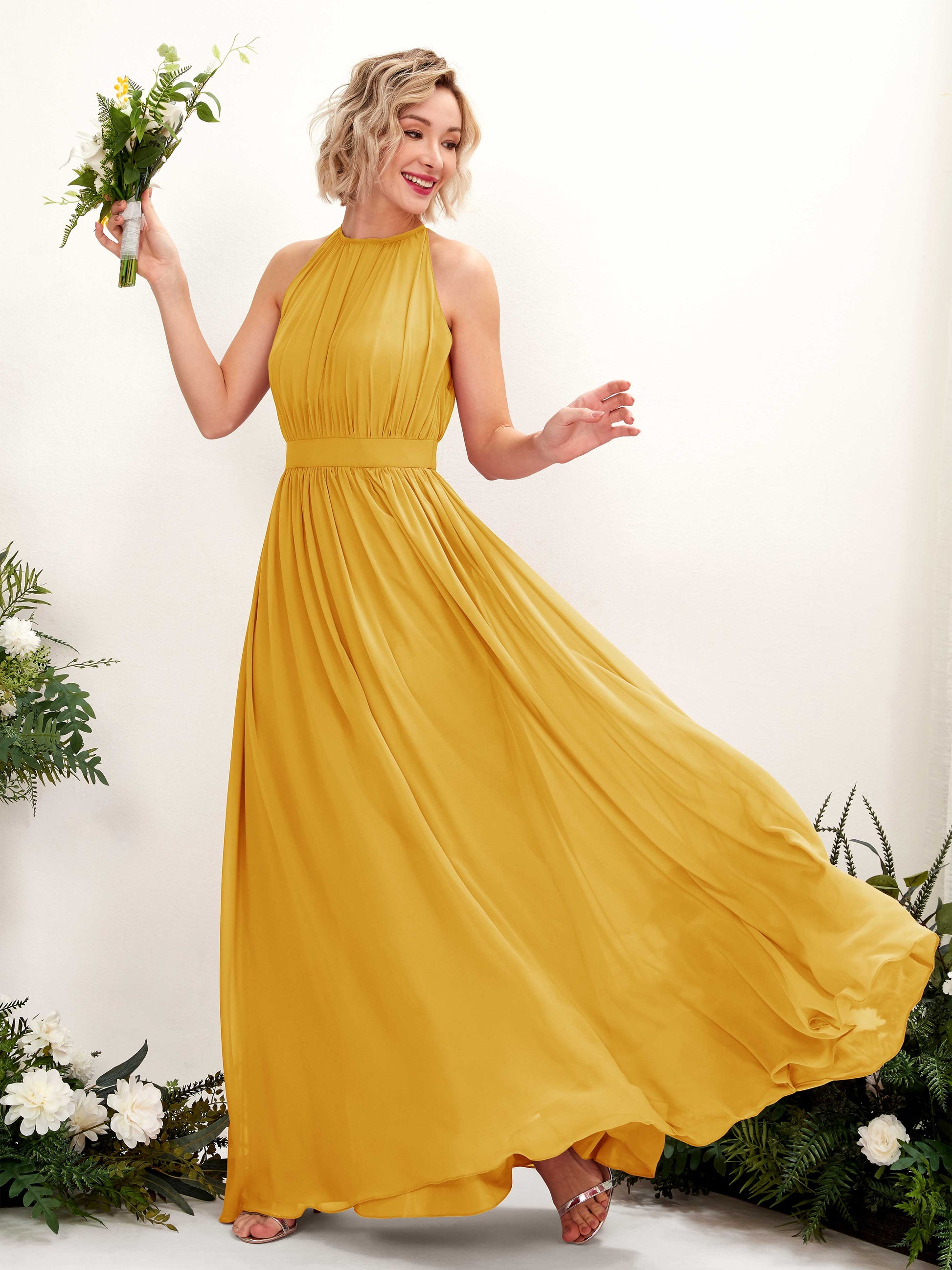 Eden Mustard Yellow Halter Maxi Dress