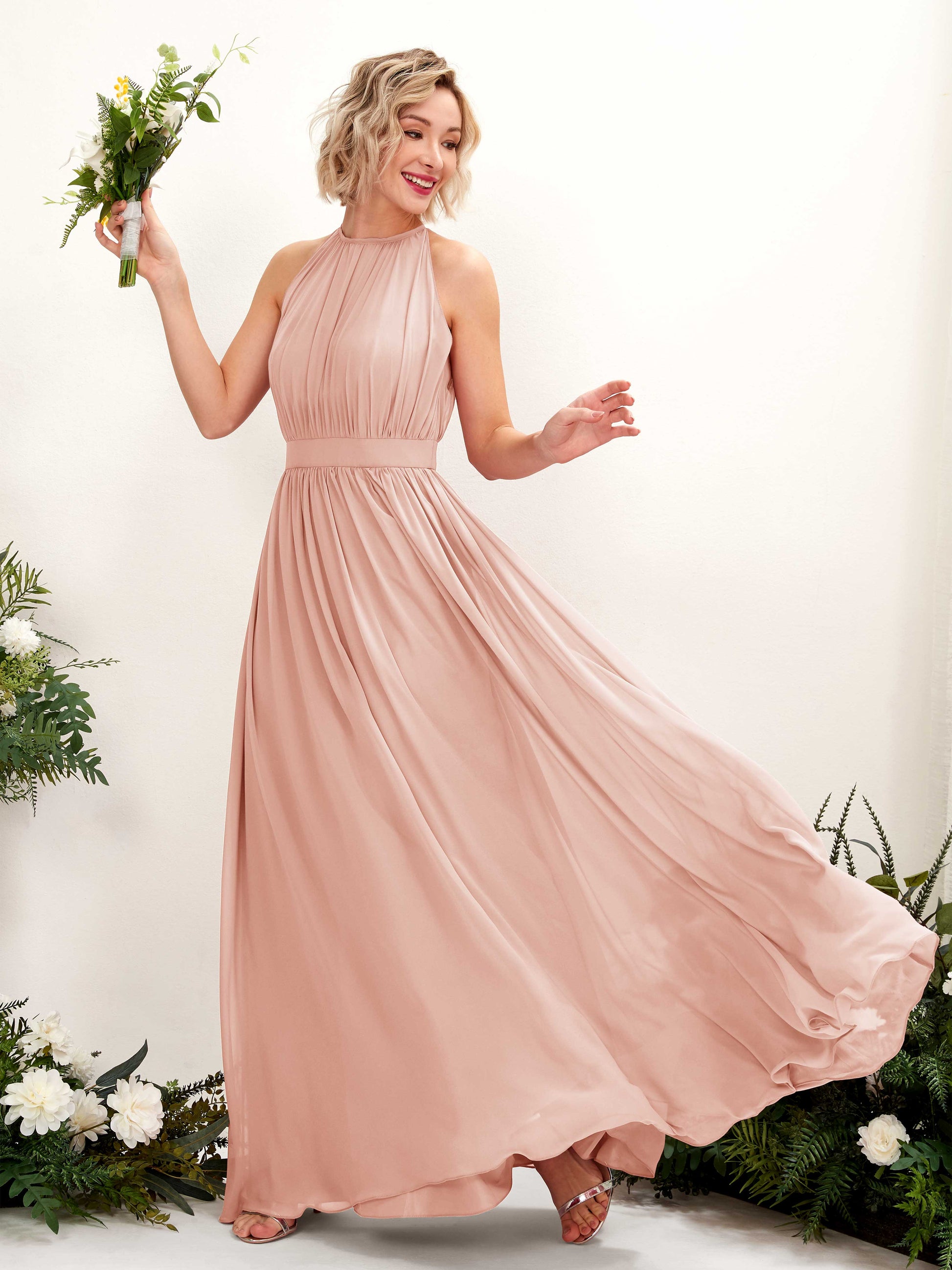 Eden Pearl Pink Halter Maxi Dress