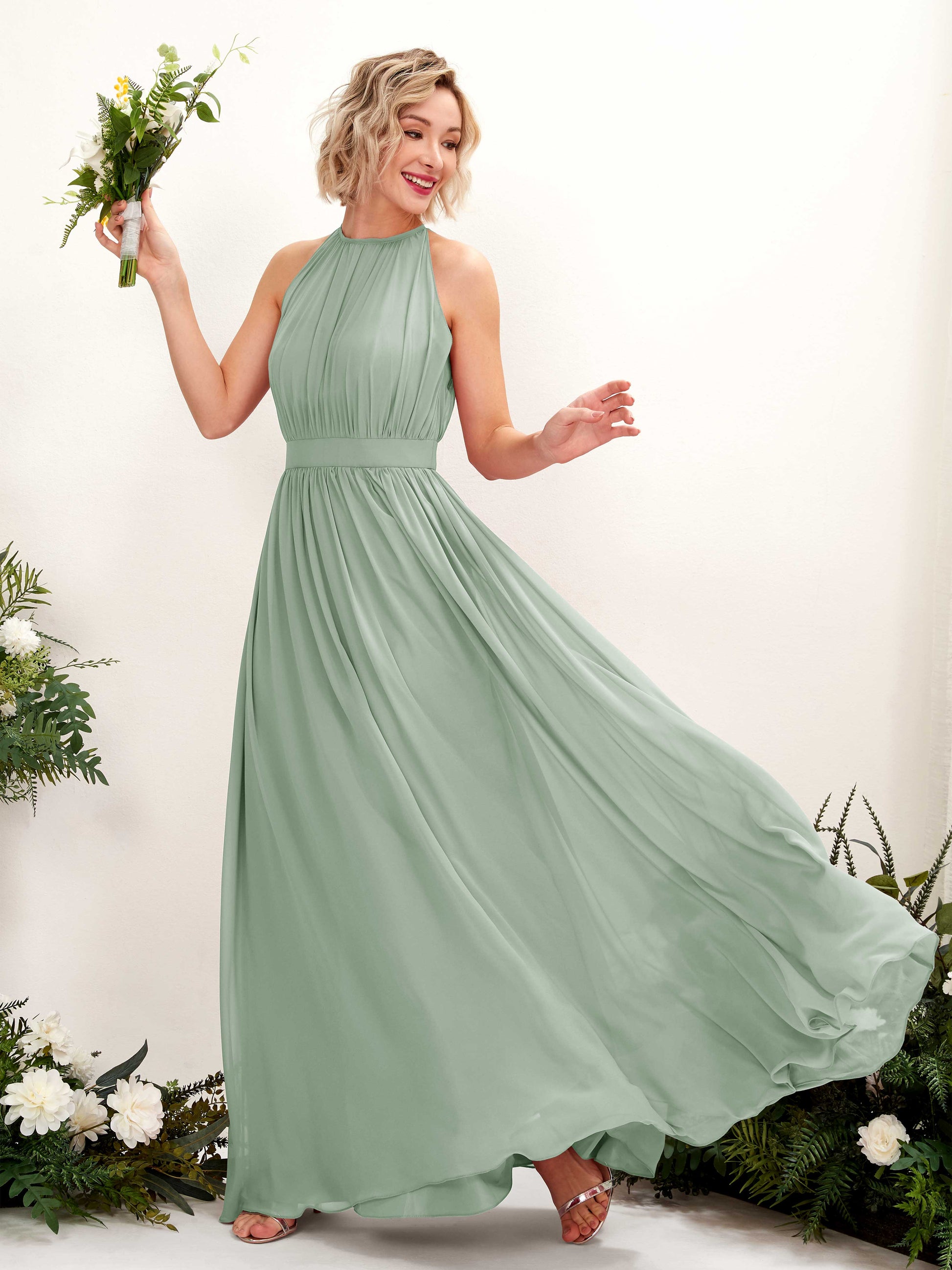 Eden Sage Green Halter Maxi Dress