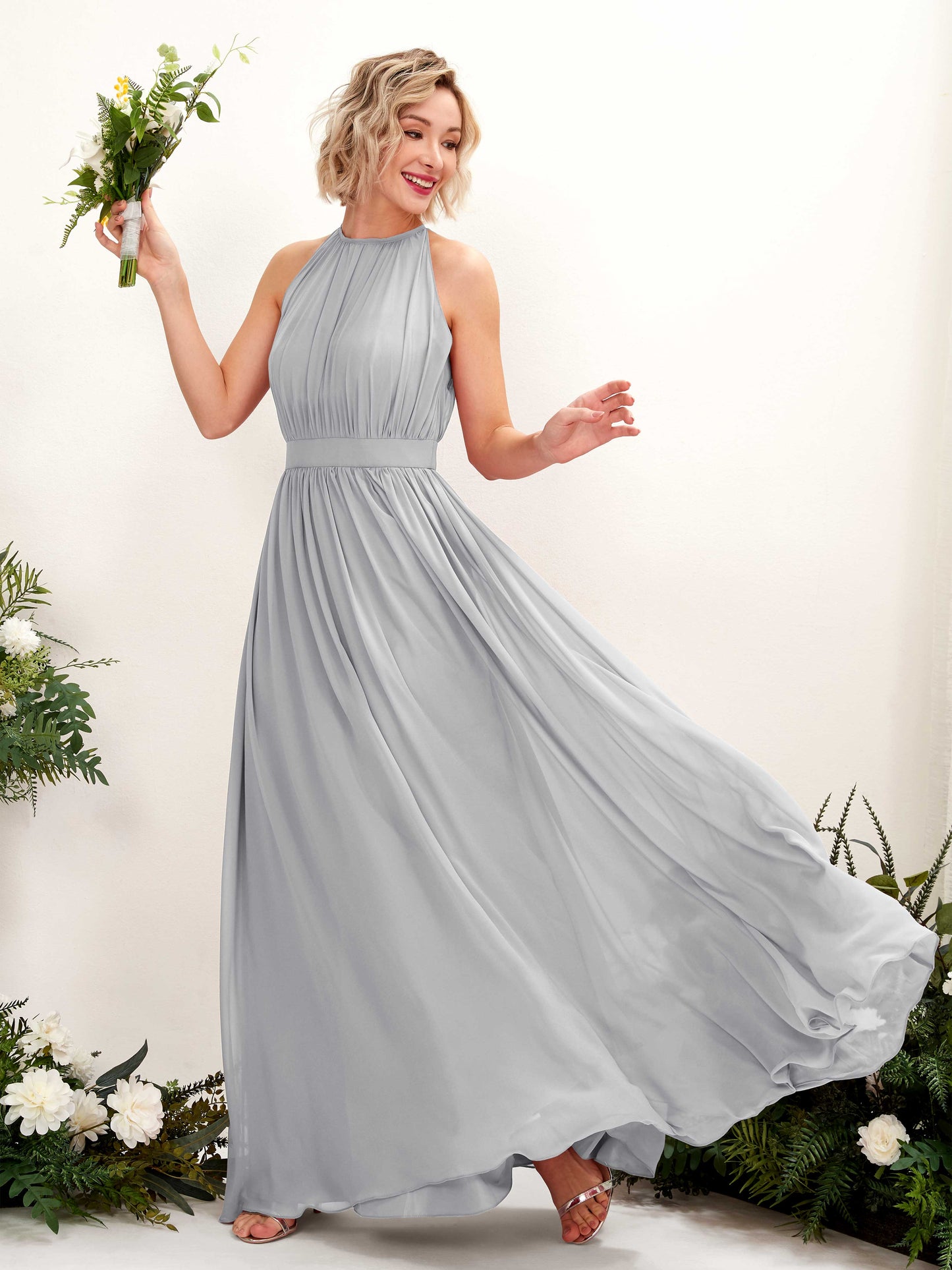 Eden Silver Halter Maxi Dress