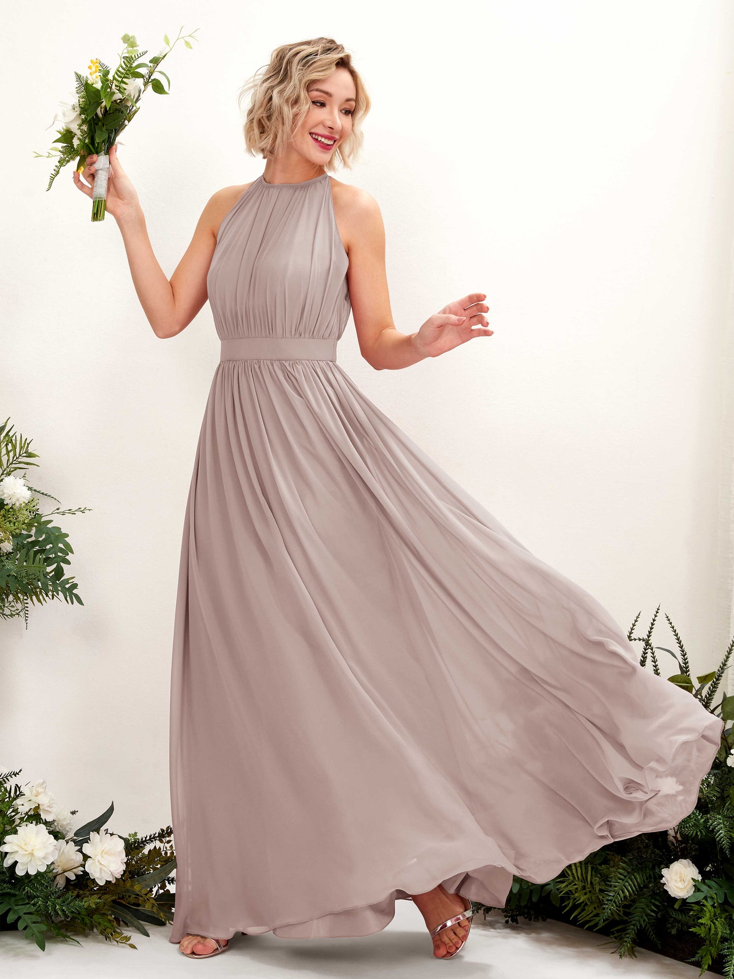 Eden Taupe Halter Maxi Dress