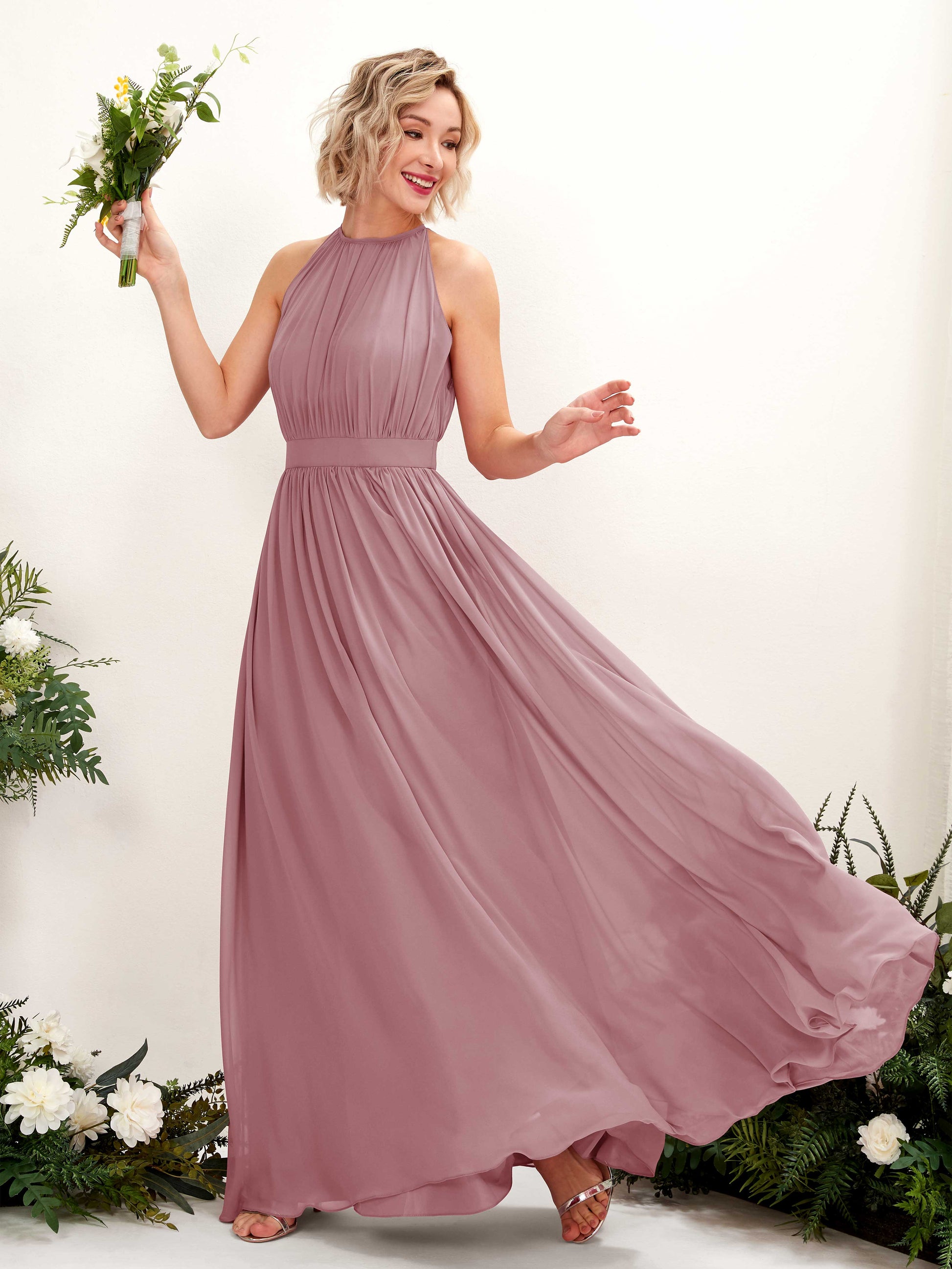 Eden Vintage Mauve Halter Maxi Dress