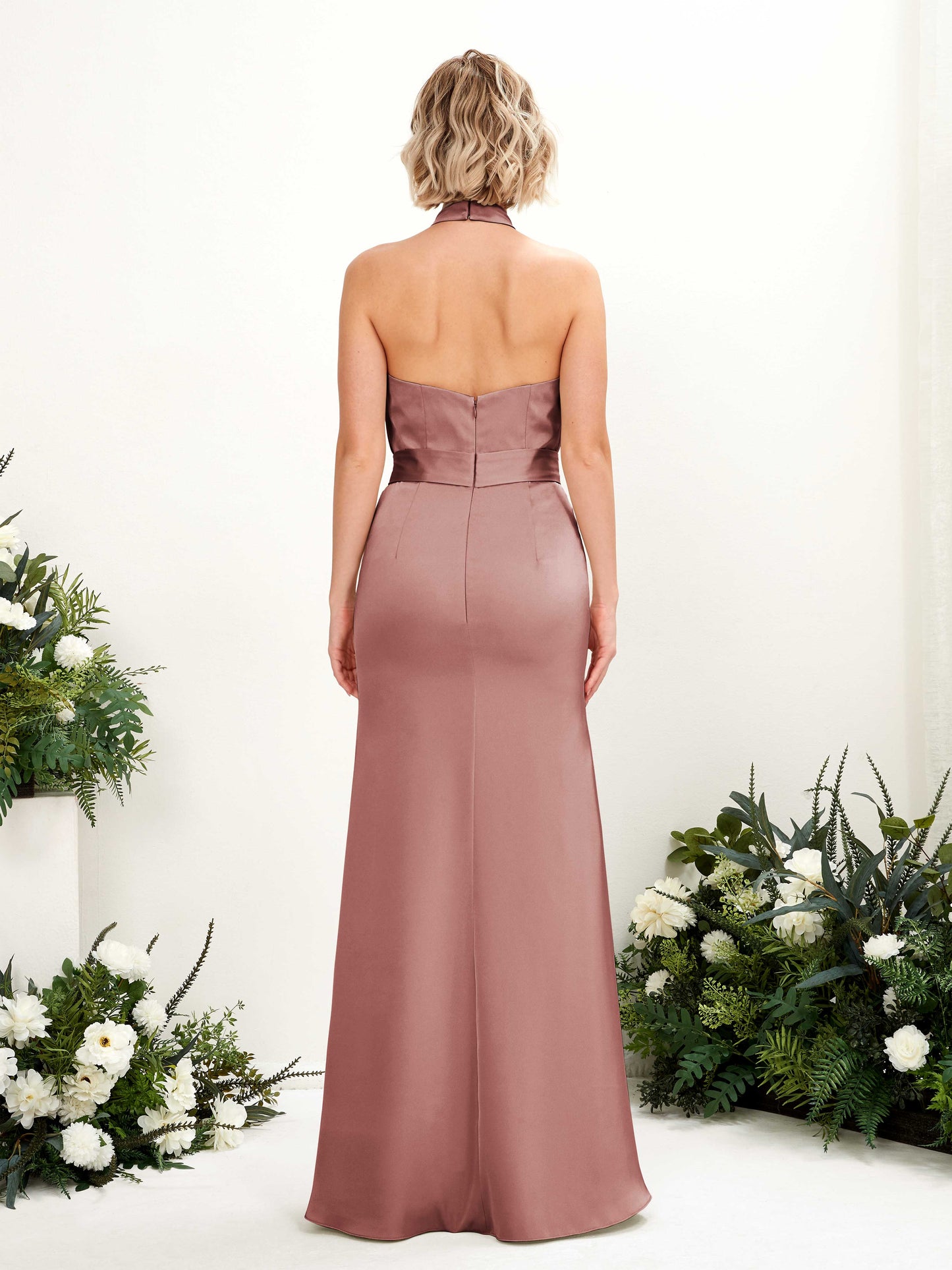 Edwina Desert Rose Satin Halter Maxi Dress