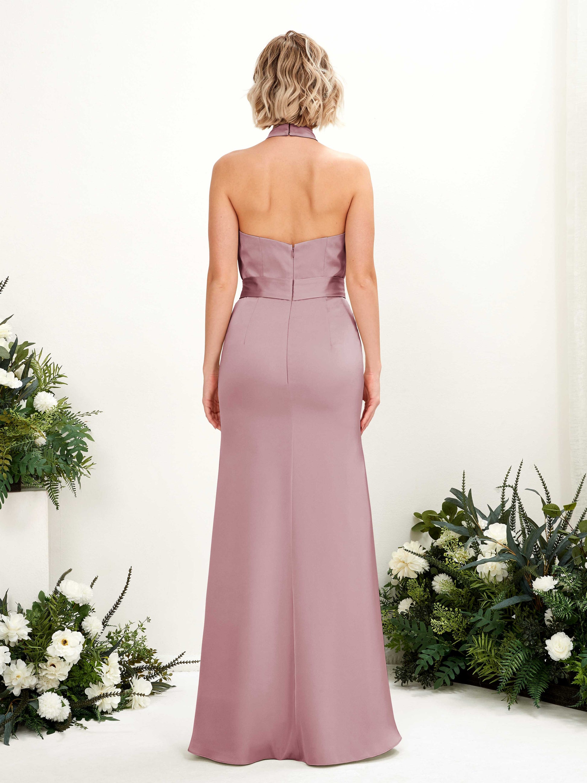 Edwina Rose Quartz Satin Halter Maxi Dress