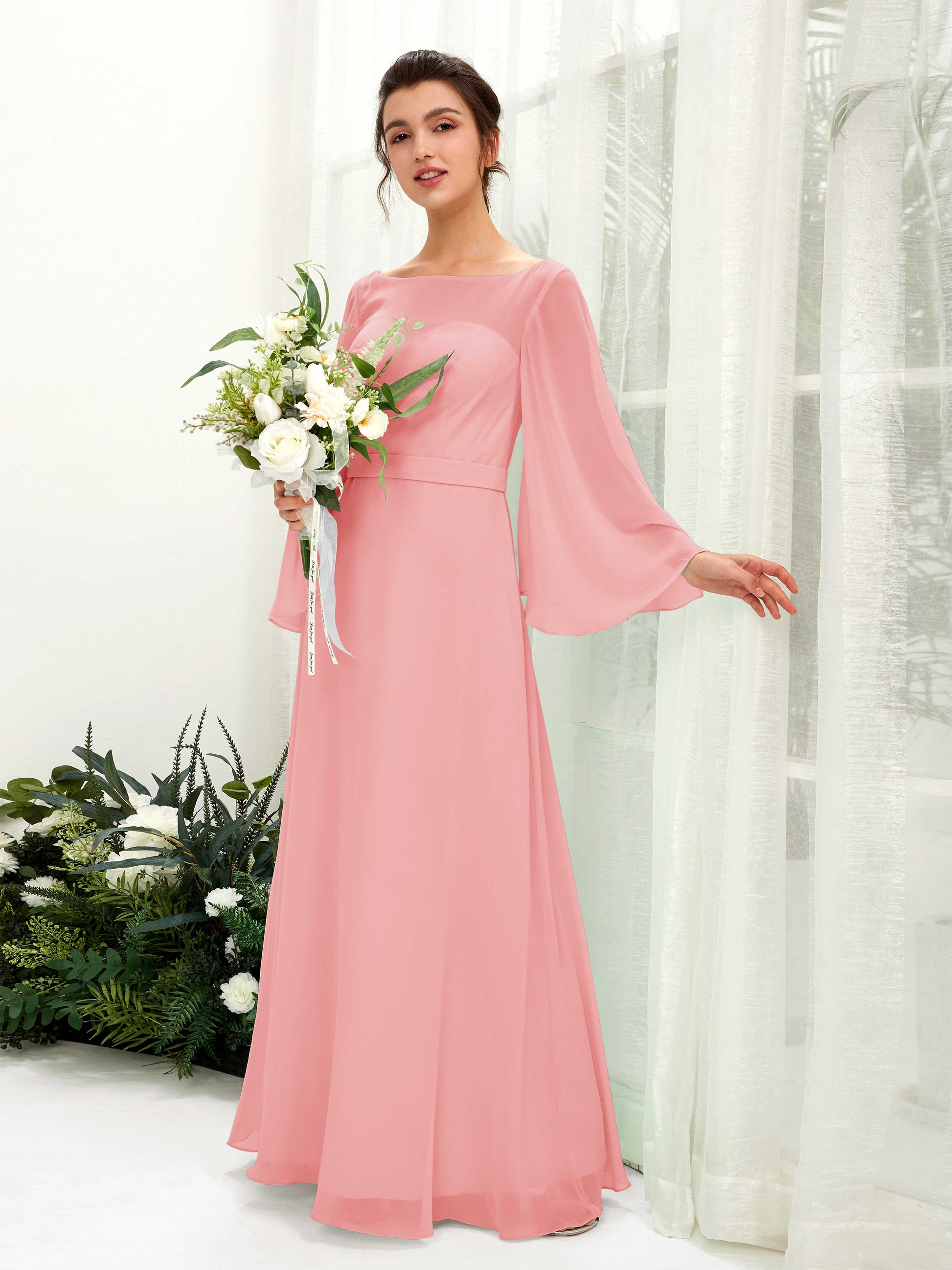 Elie Ballet Pink Long Sleeve Maxi Dress