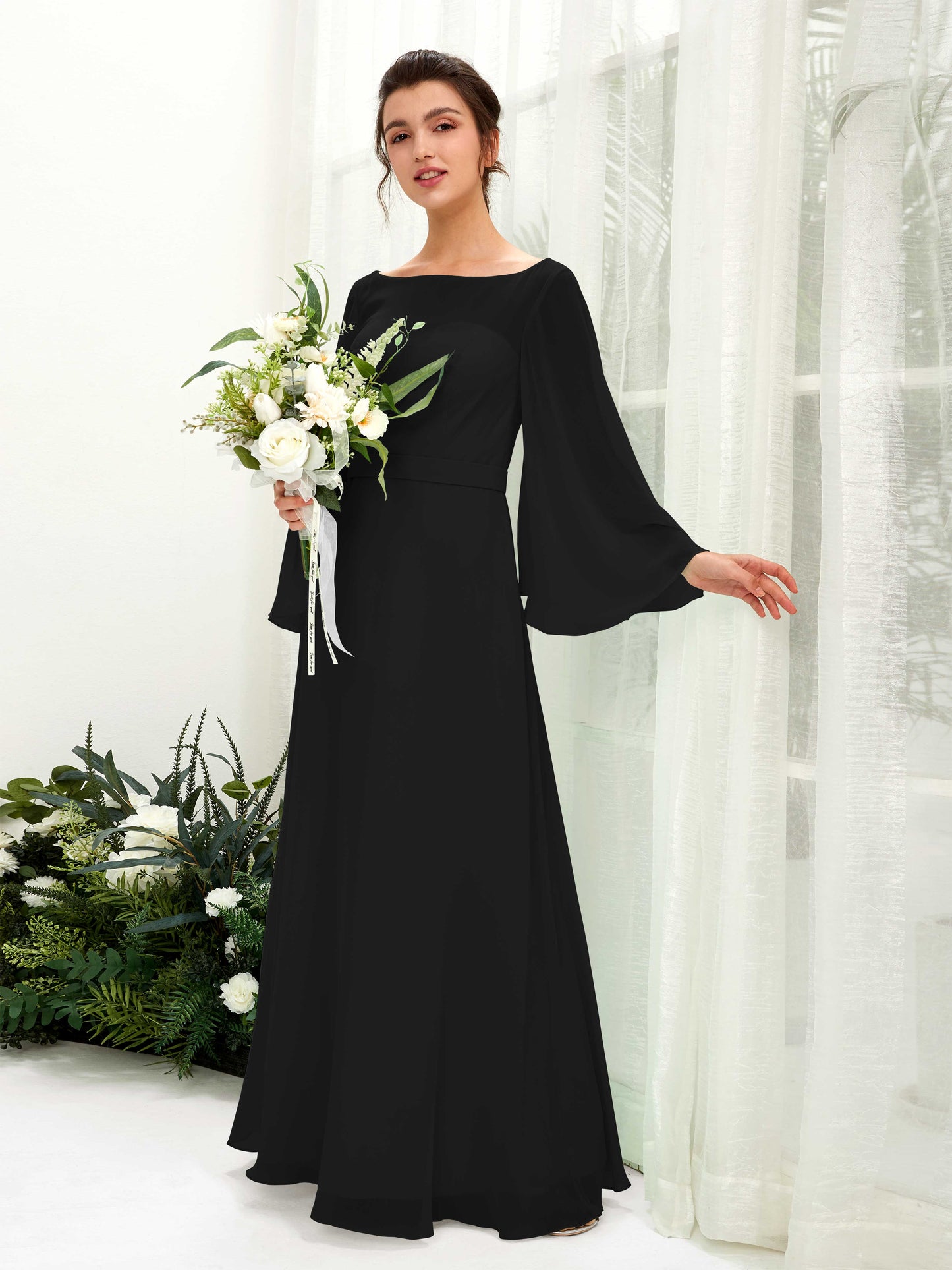 Elie Black Long Sleeve Maxi Dress