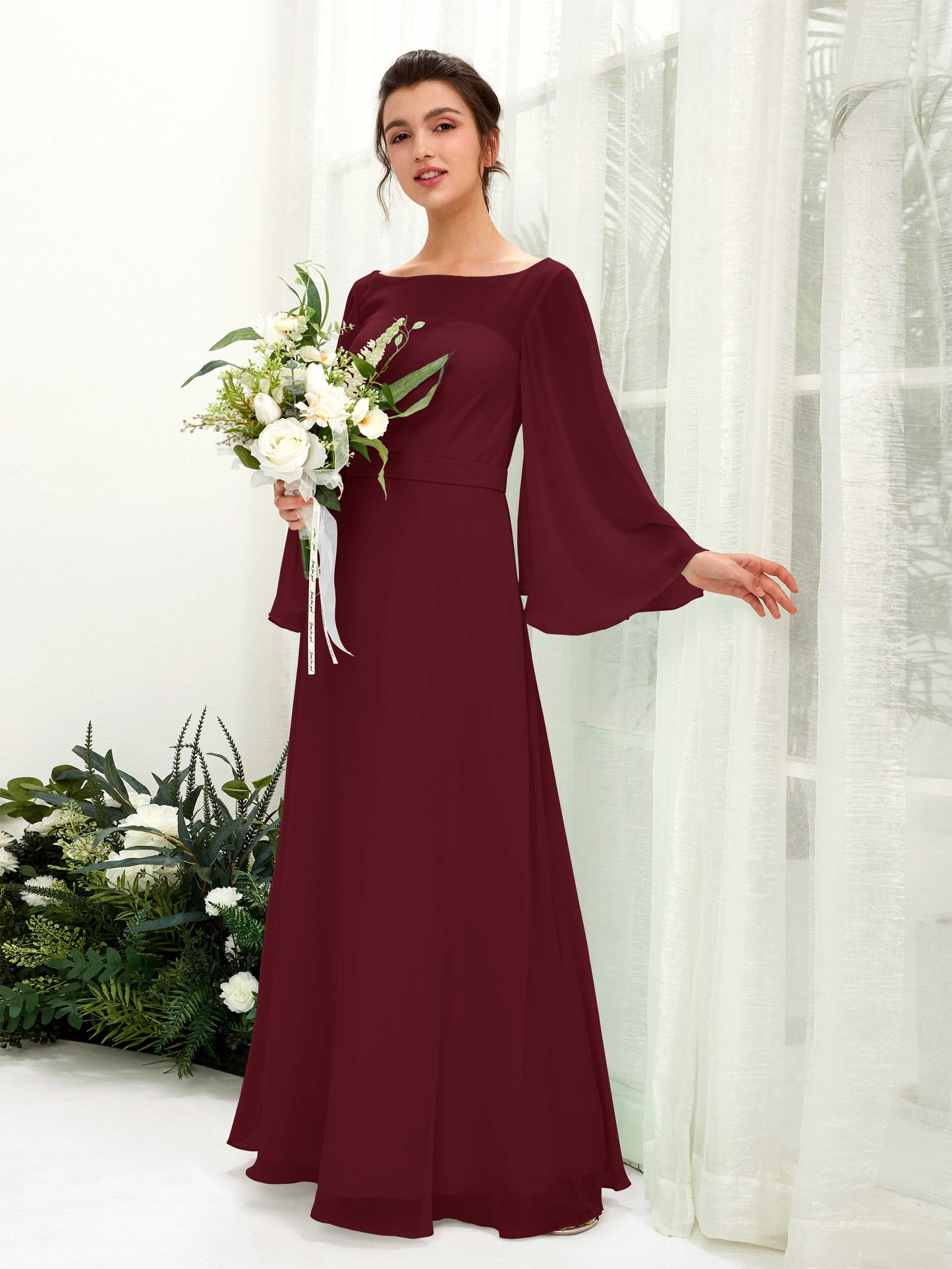 Elie Burgundy Long Sleeve Maxi Dress