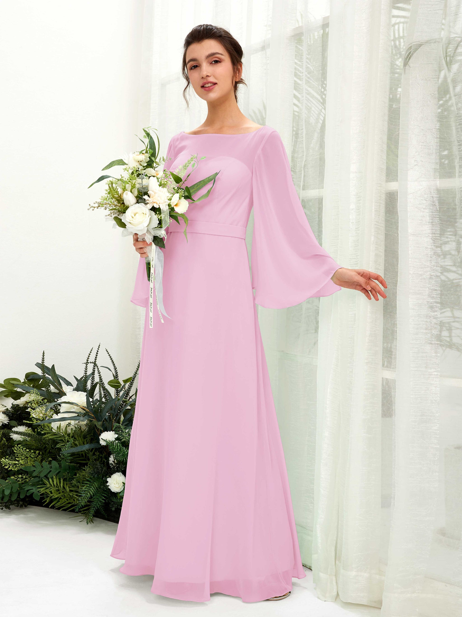 Elie Candy Pink Long Sleeve Maxi Dress