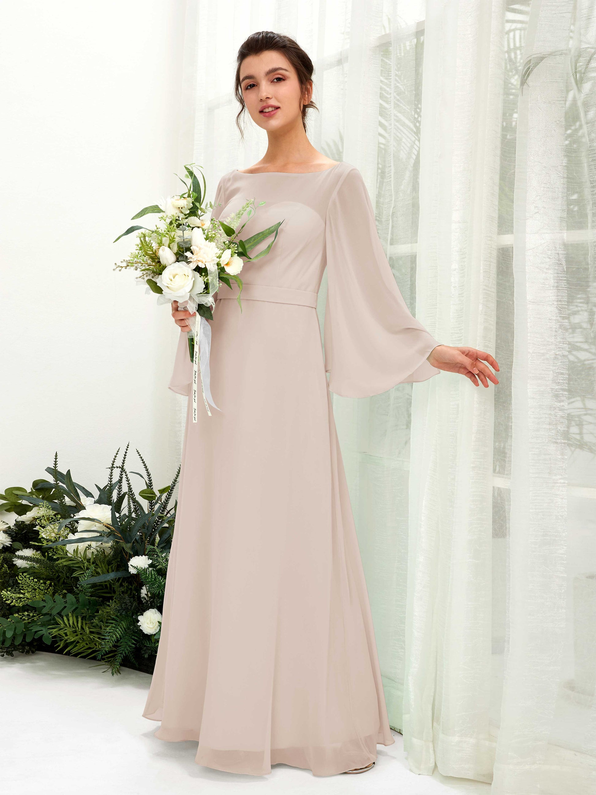 Elie Champagne Long Sleeve Maxi Dress