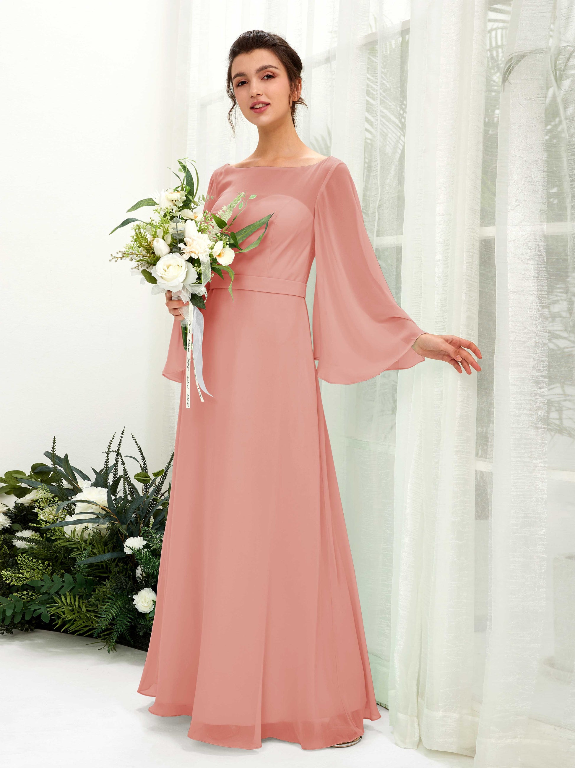 Elie Champagne Rose Long Sleeve Maxi Dress