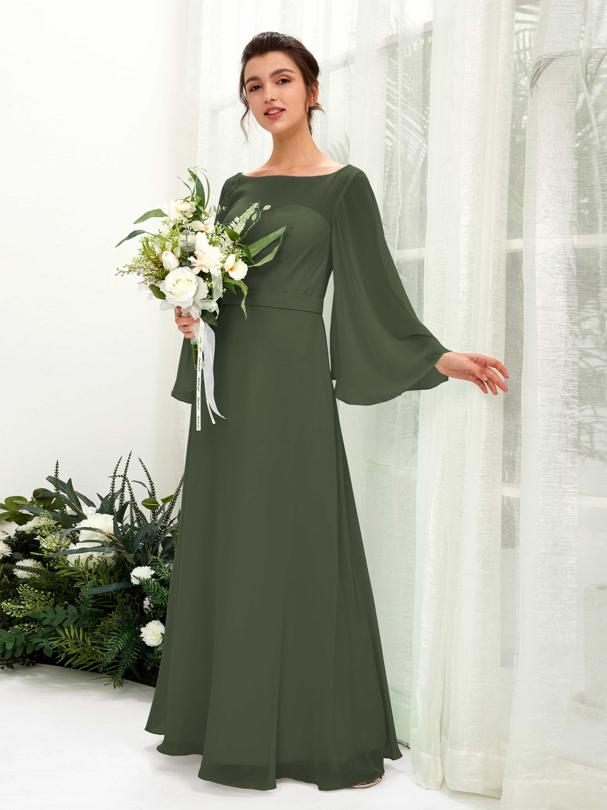 Elie Martini Olive Long Sleeve Maxi Dress