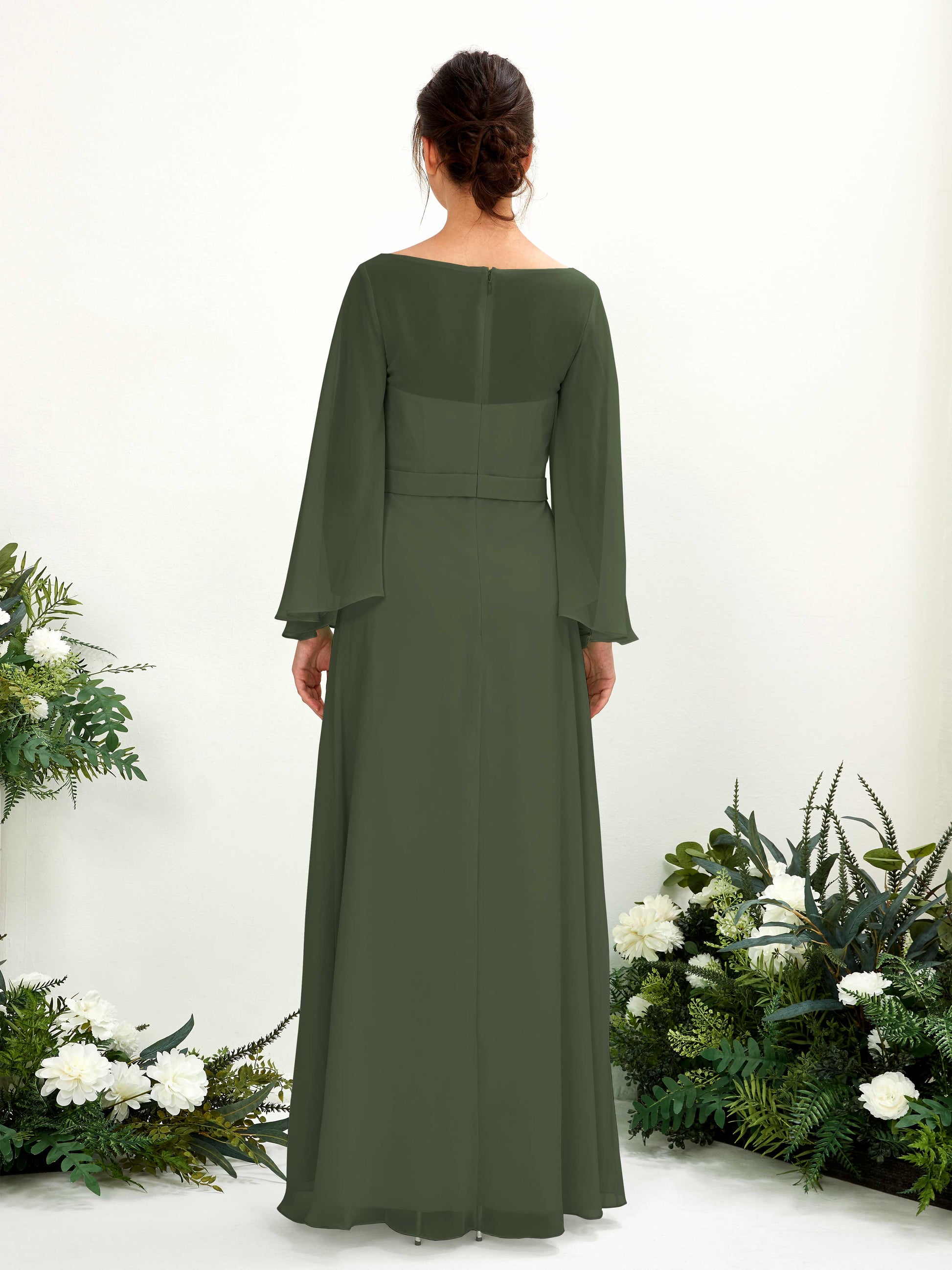 Elie Martini Olive Long Sleeve Maxi Dress