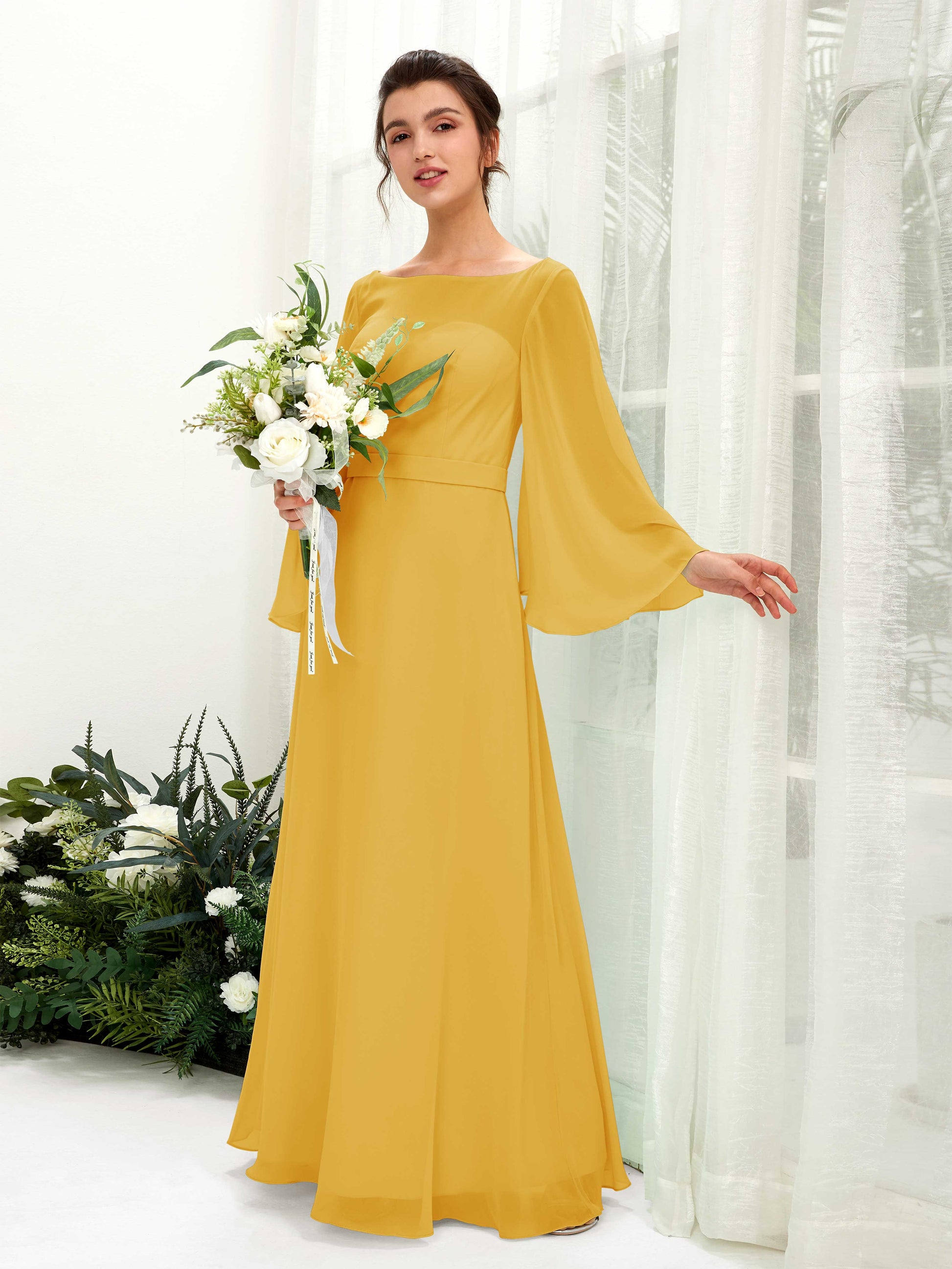 Elie Mustard Yellow Long Sleeve Maxi Dress