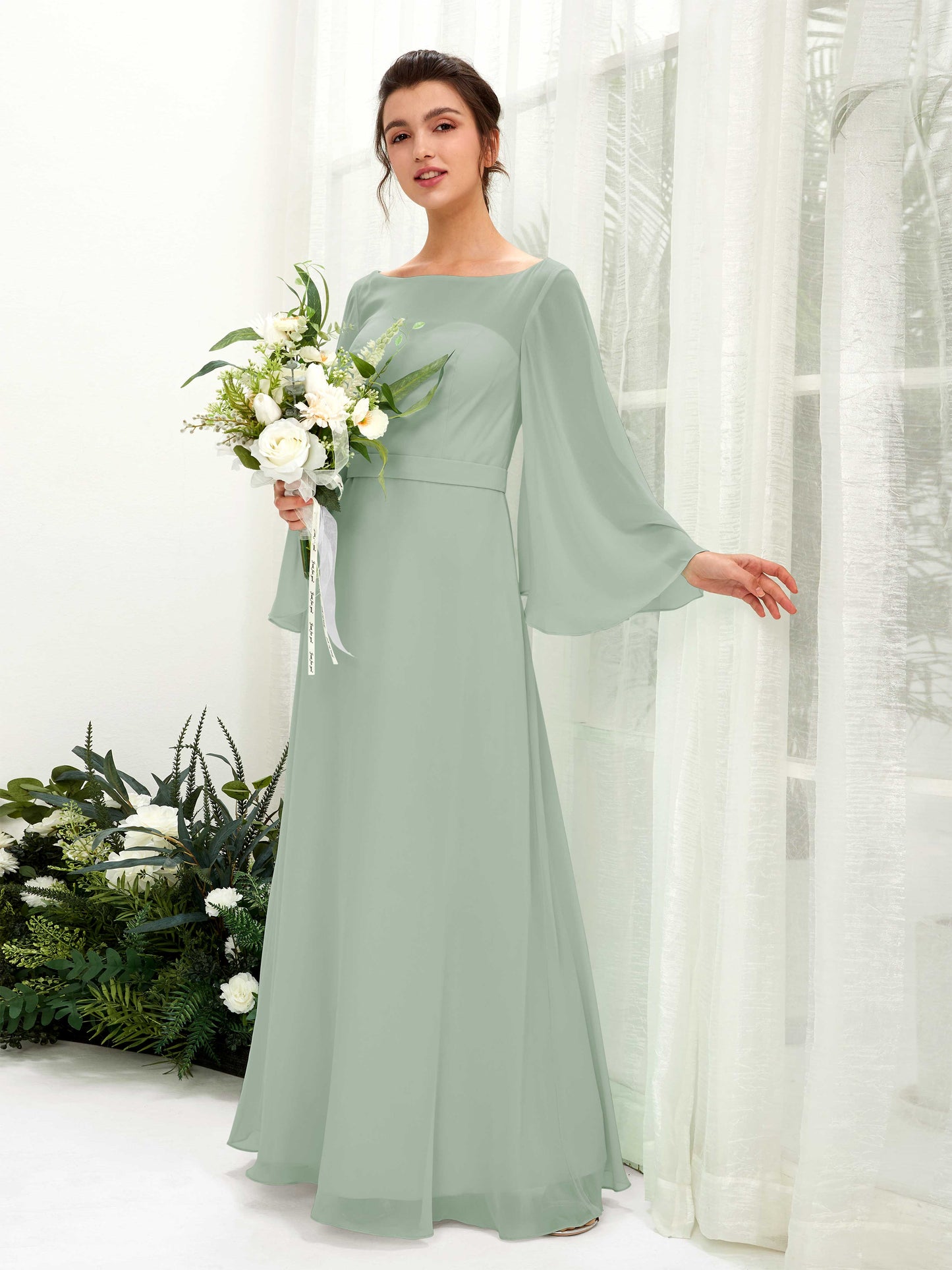 Elie Sage Green Long Sleeve Maxi Dress