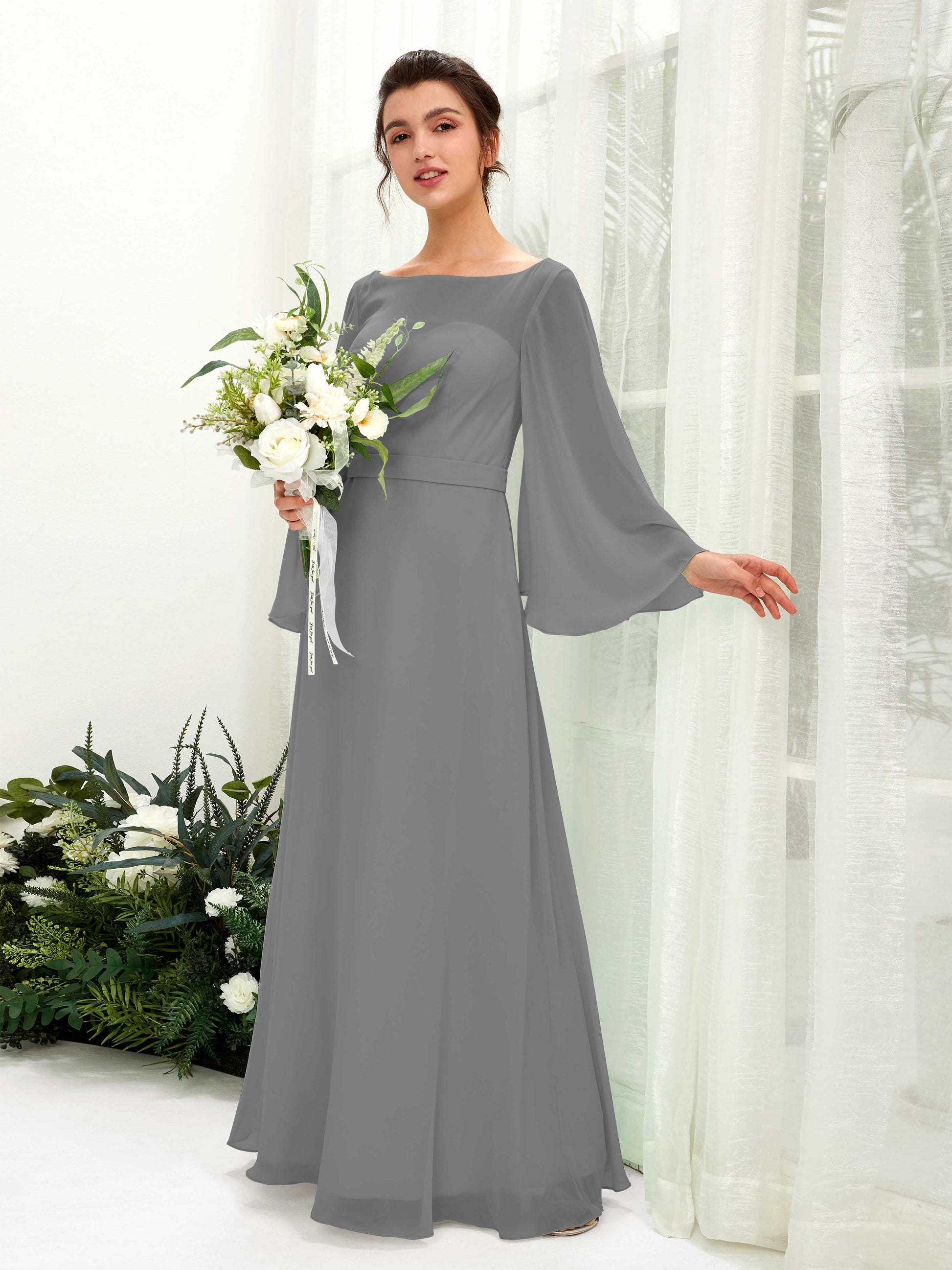 Elie Steel Gray Long Sleeve Maxi Dress