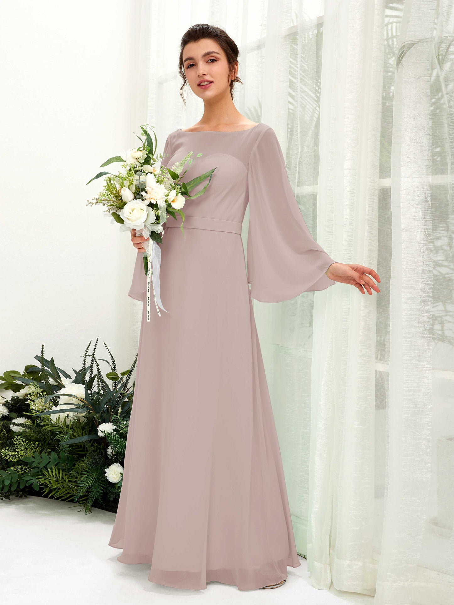 Elie Taupe Long Sleeve Maxi Dress