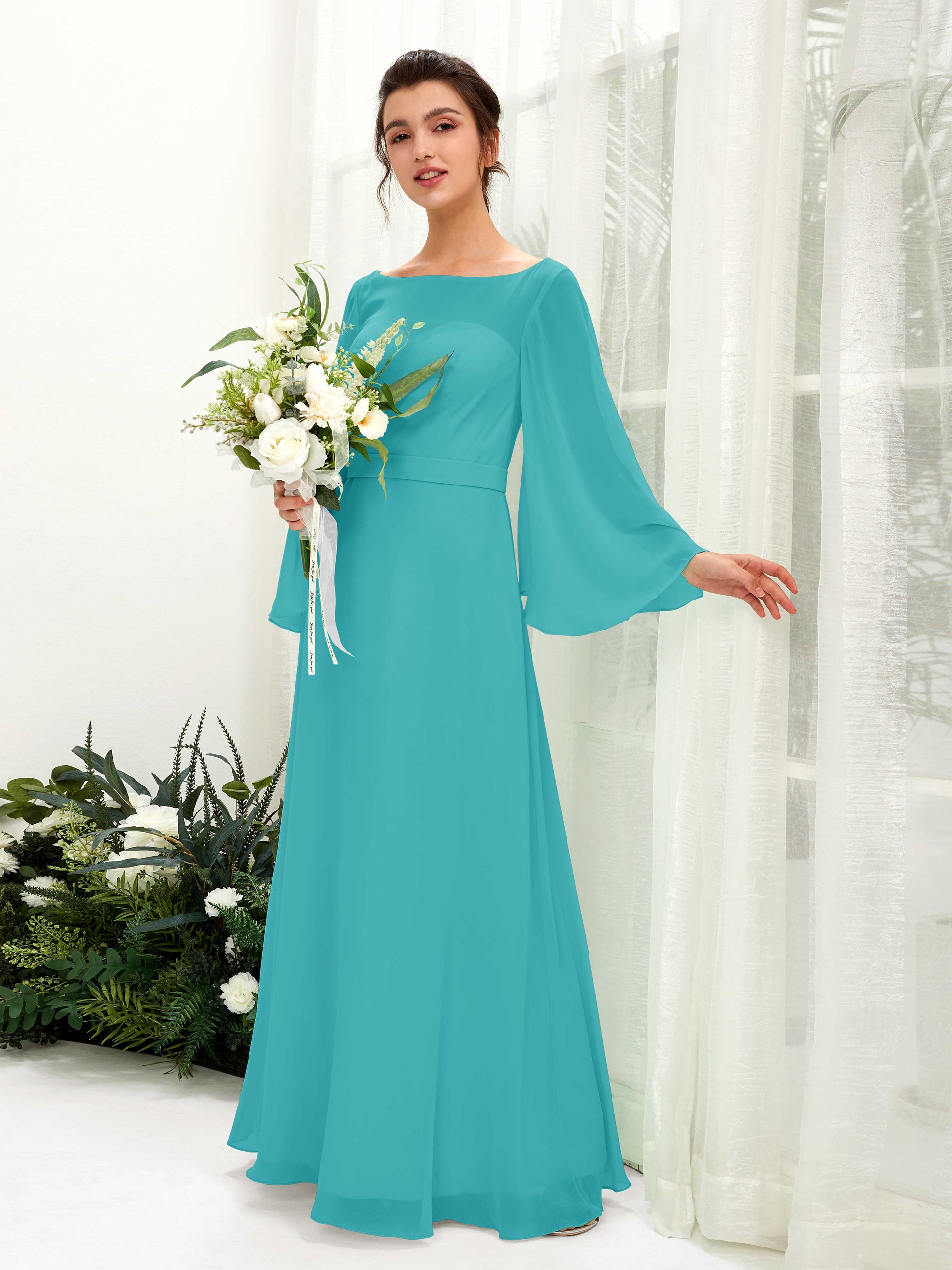 Elie Turquoise Long Sleeve Maxi Dress