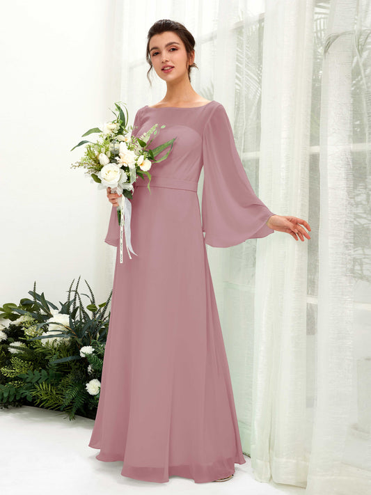 Elie Vintage Mauve Long Sleeve Maxi Dress