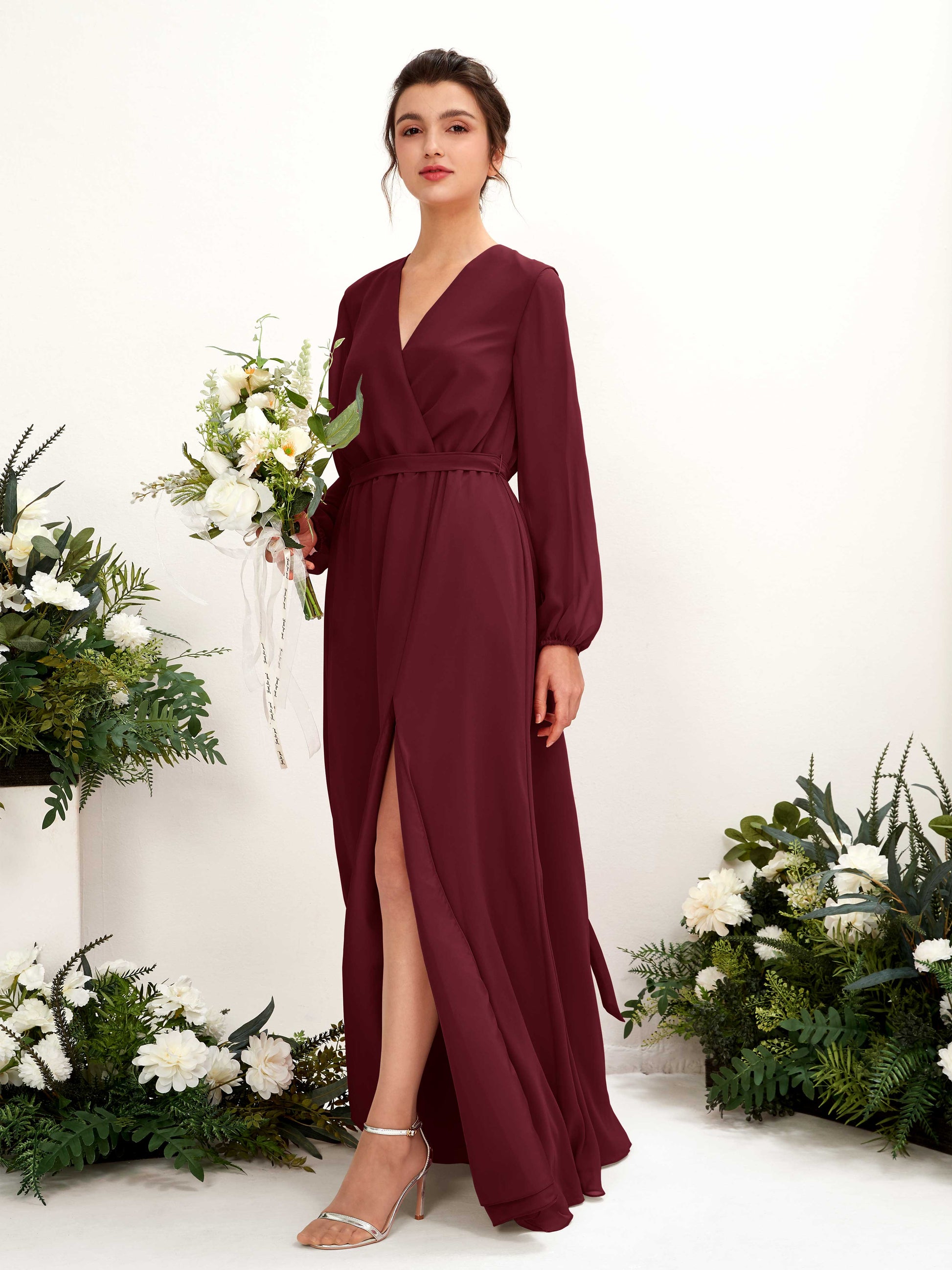 Elsie Burgundy Long Sleeve Maxi Dress