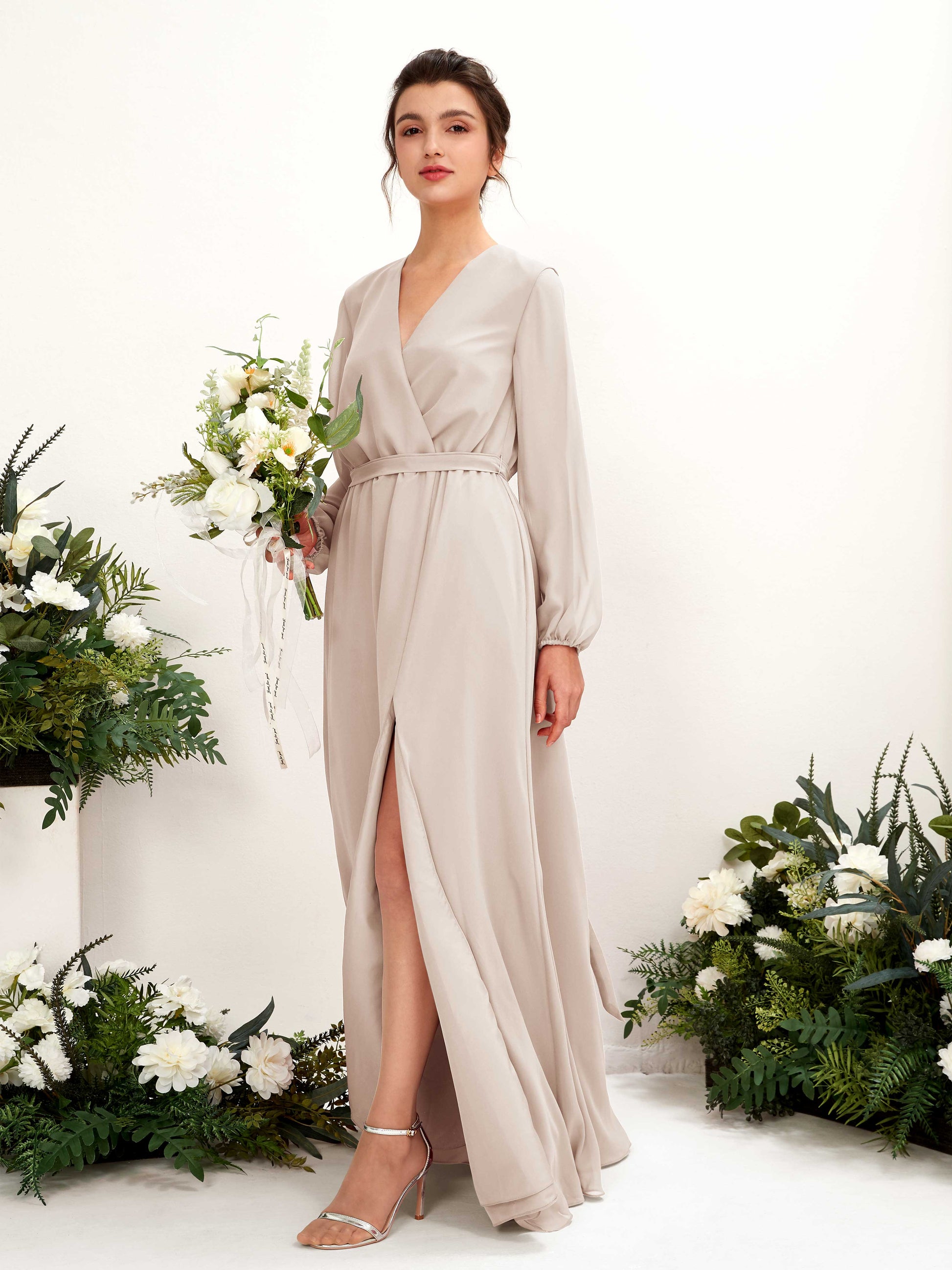 Elsie Champagne Long Sleeve Maxi Dress