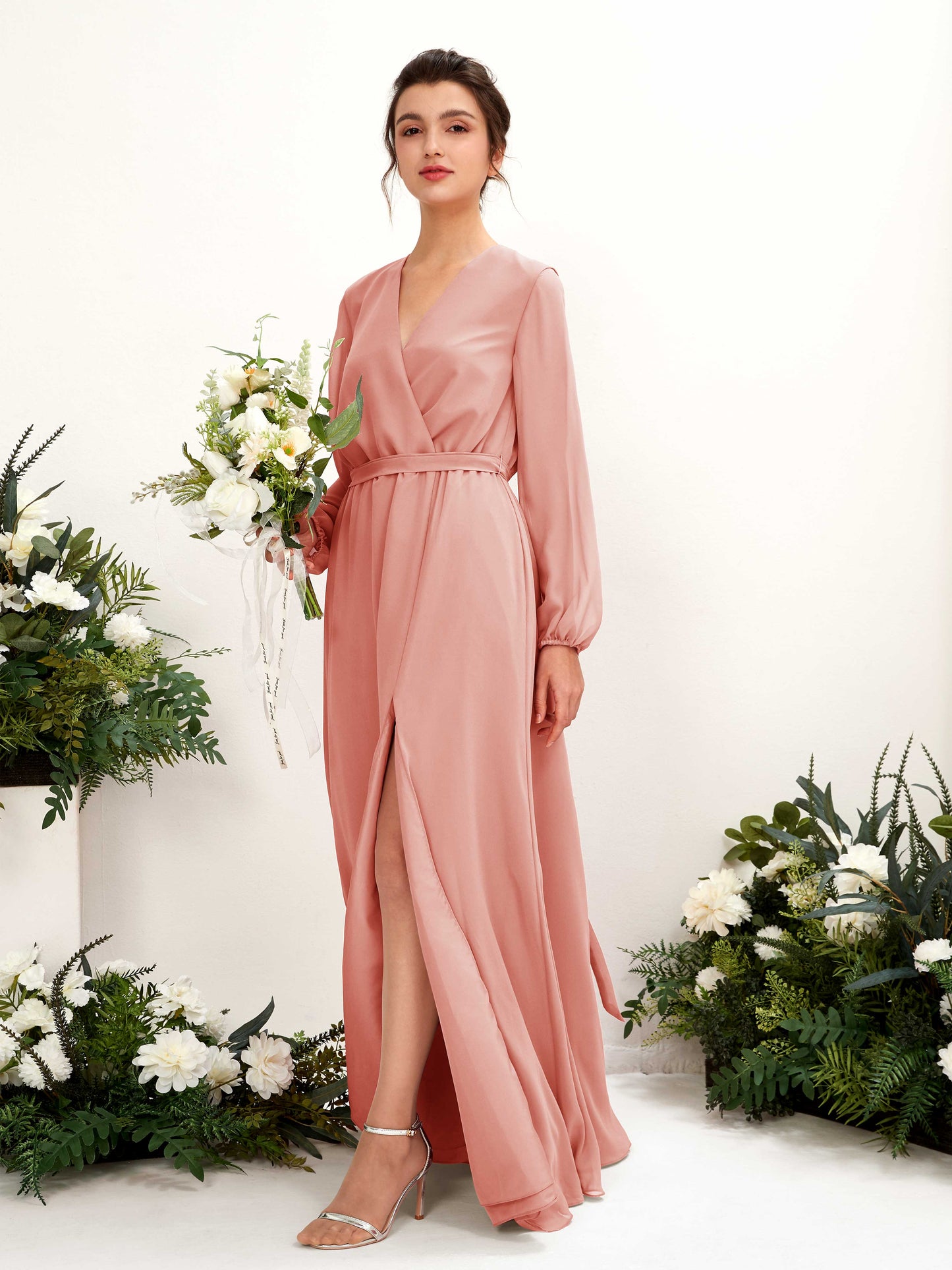 Elsie Champagne Rose Long Sleeve Maxi Dress