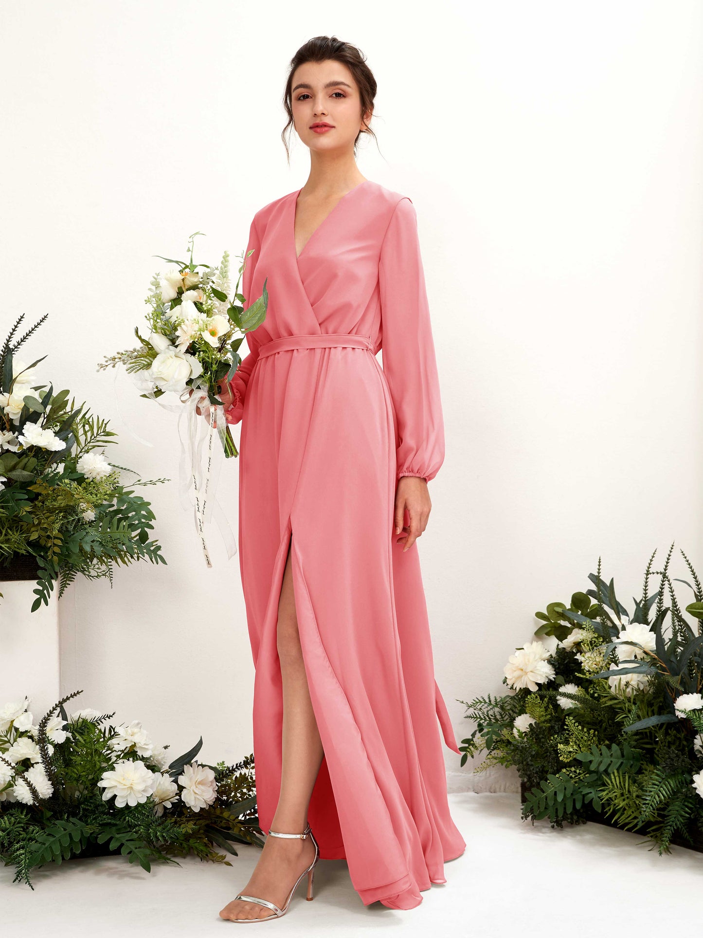 Elsie Coral Pink Long Sleeve Maxi Dress