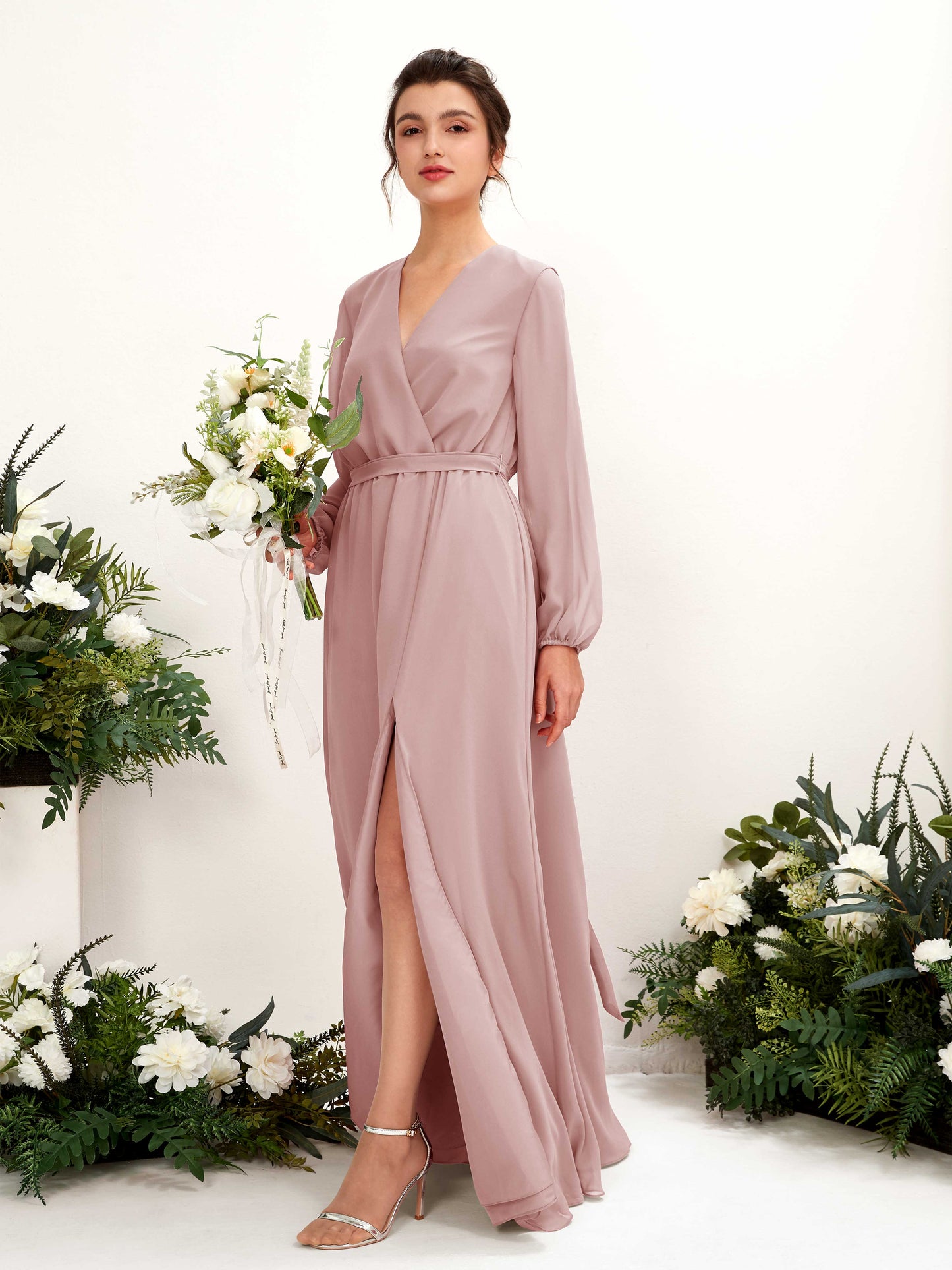 Elsie Dusty Rose Long Sleeve Maxi Dress