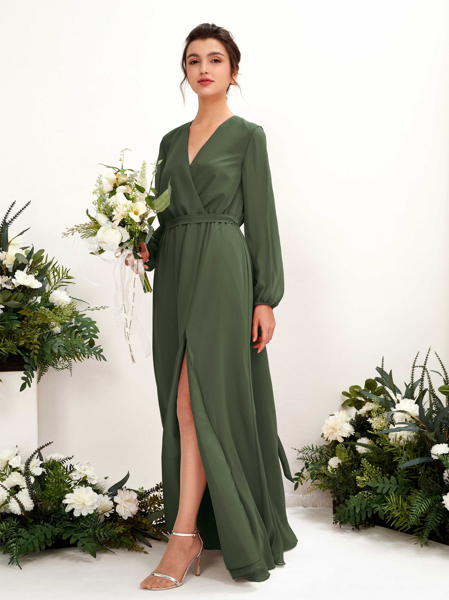 Elsie Martini Olive Long Sleeve Maxi Dress