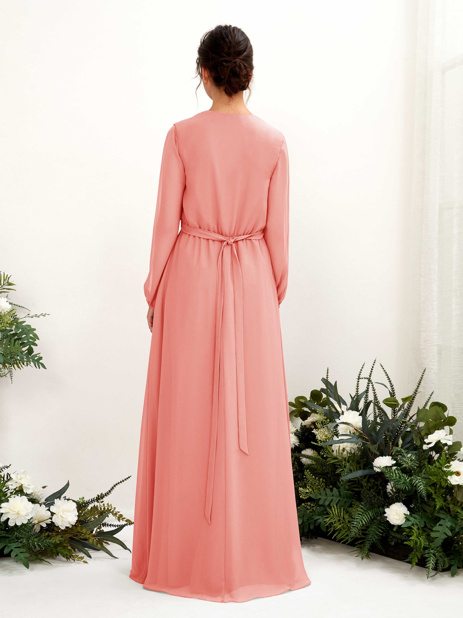 Elsie Peach Pink Long Sleeve Maxi Dress