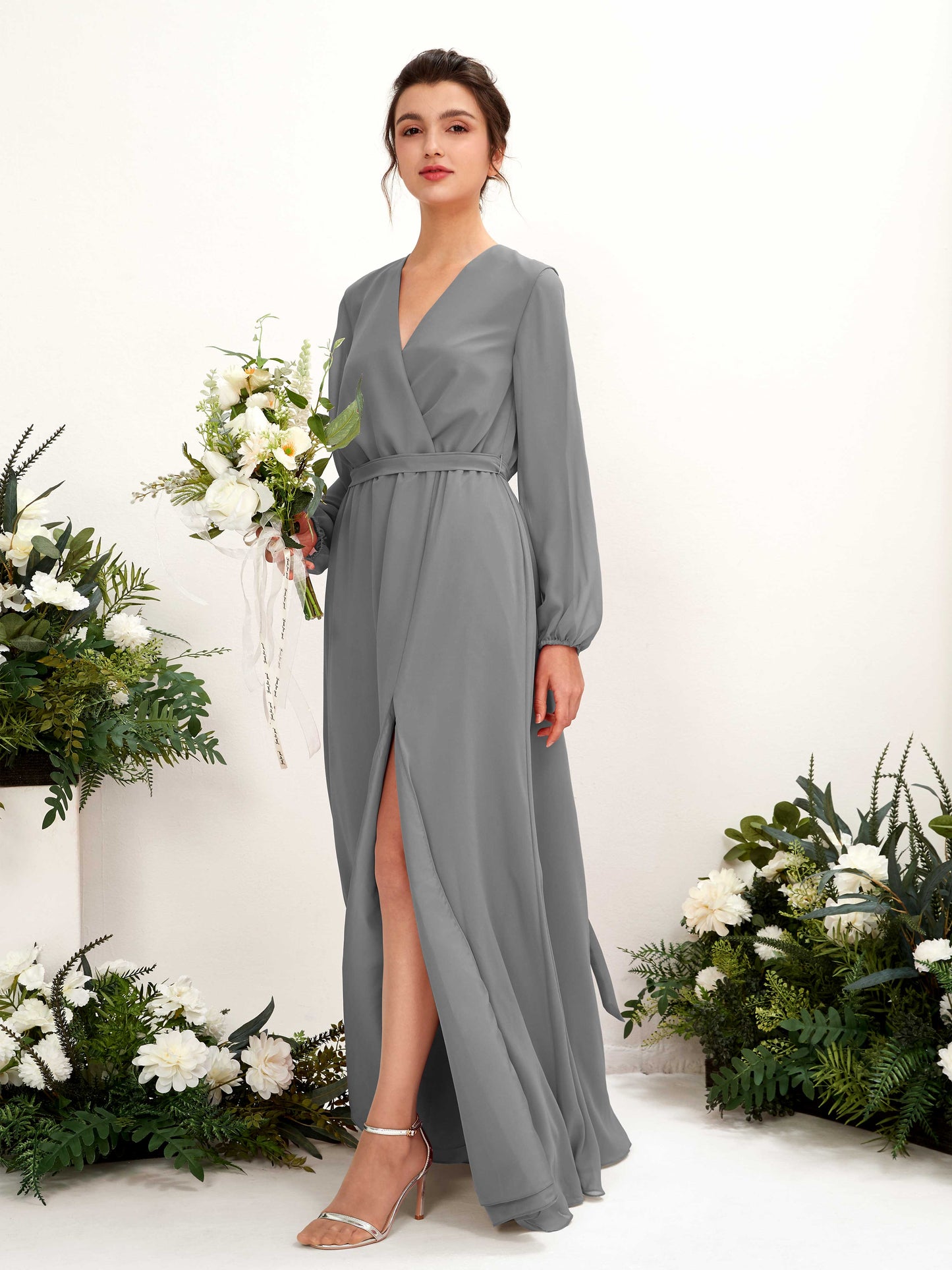 Elsie Steel Gray Long Sleeve Maxi Dress