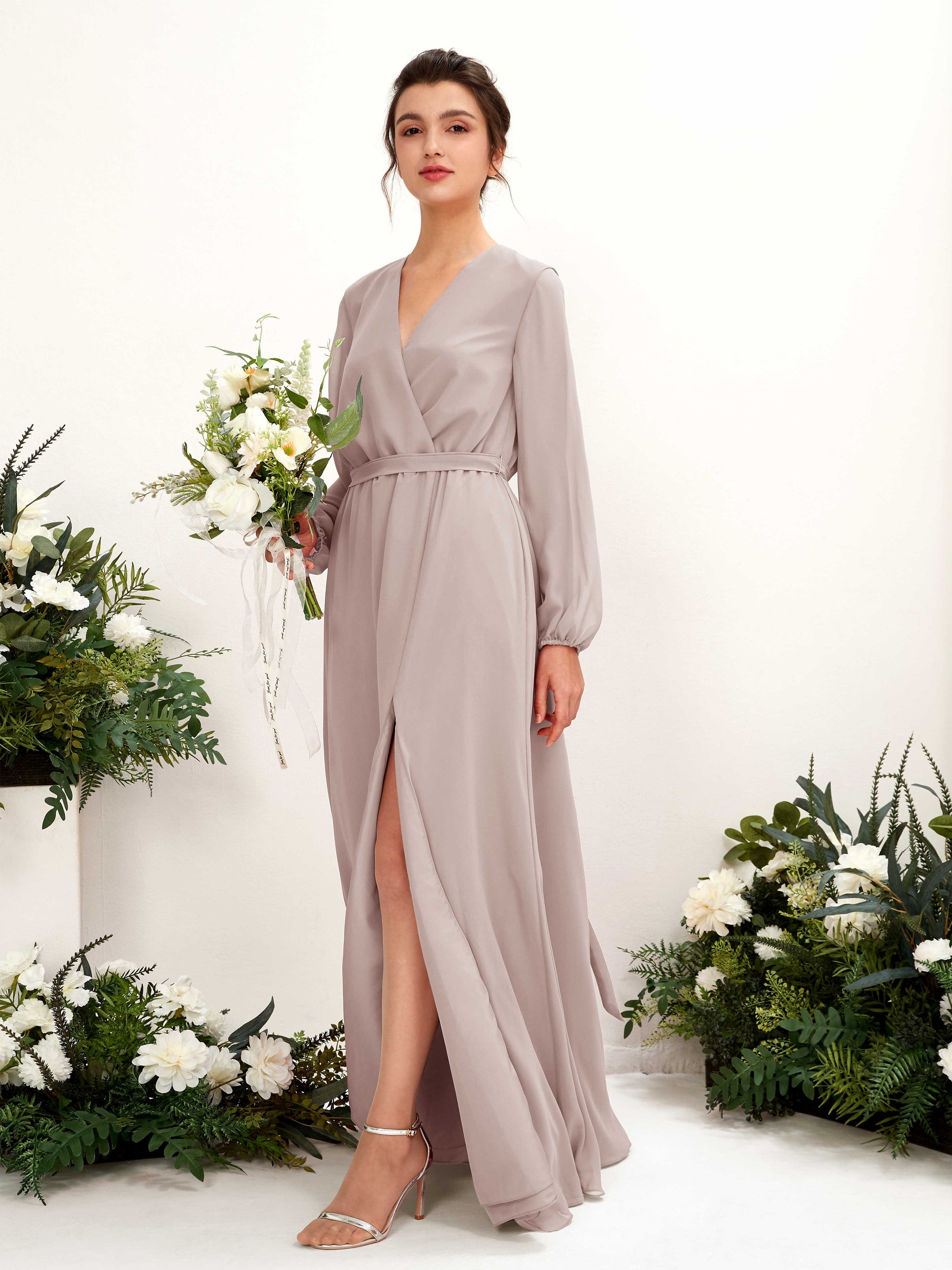 Elsie Taupe Long Sleeve Maxi Dress