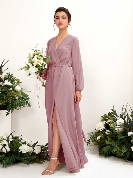 Elsie Vintage Mauve Long Sleeve Maxi Dress