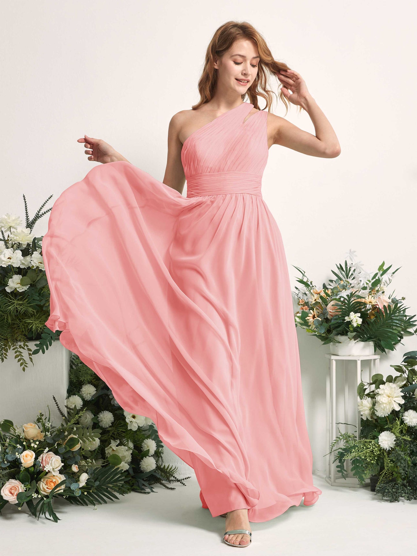 Evelyn Ballet Pink One Shoulder Maxi Dress