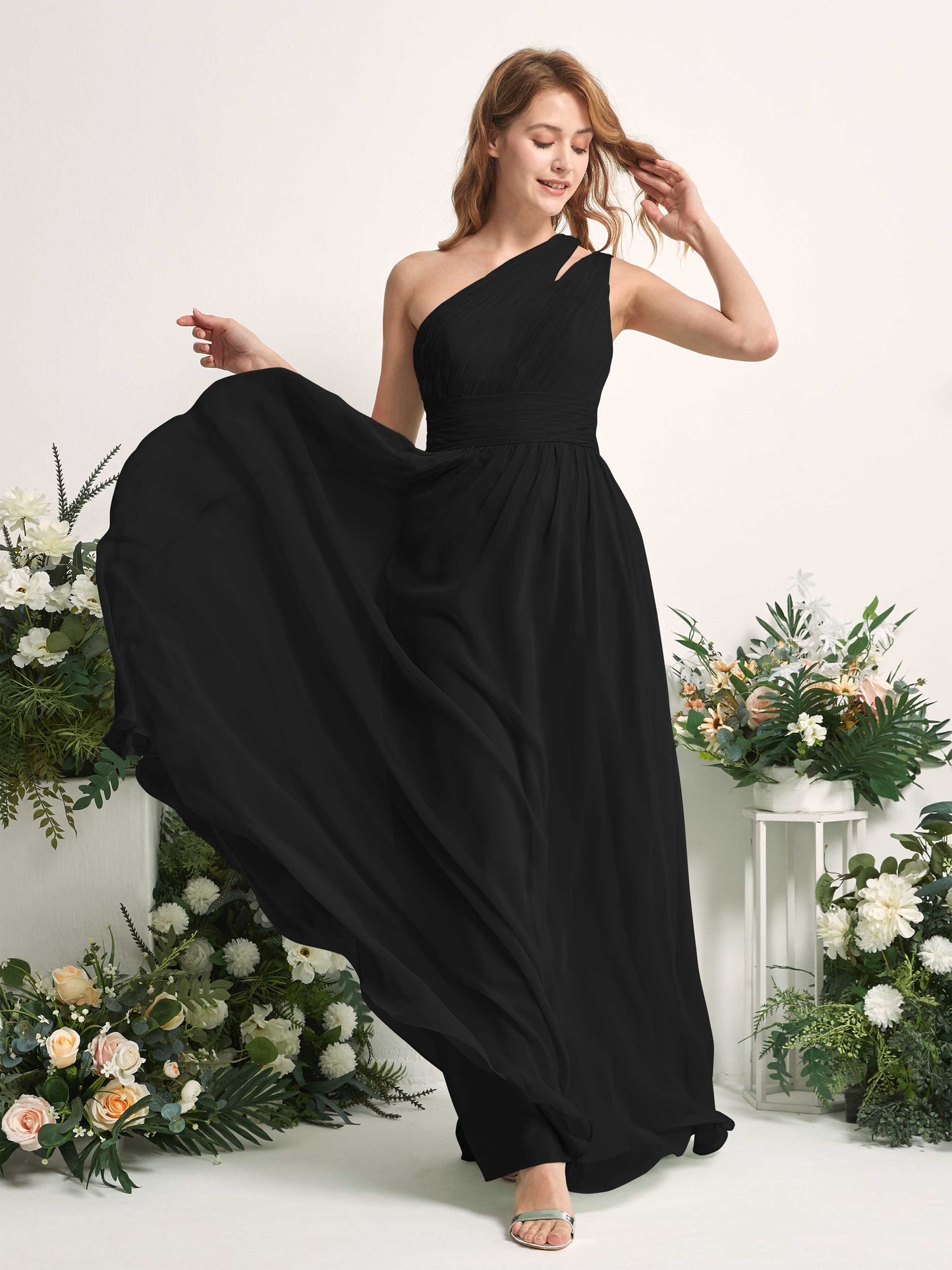 Evelyn Black One Shoulder Maxi Dress