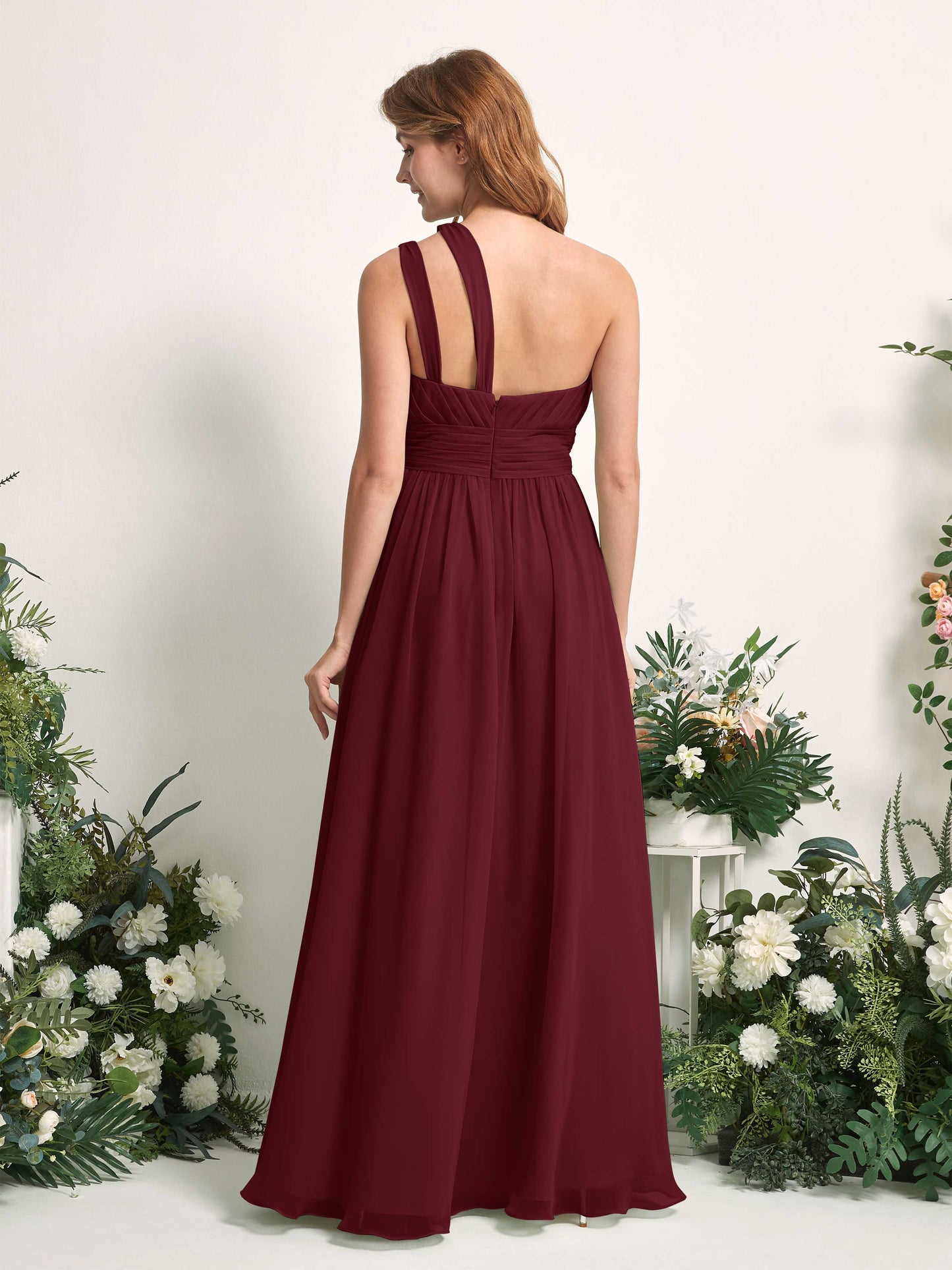 Evelyn Burgundy One Shoulder Maxi Dress