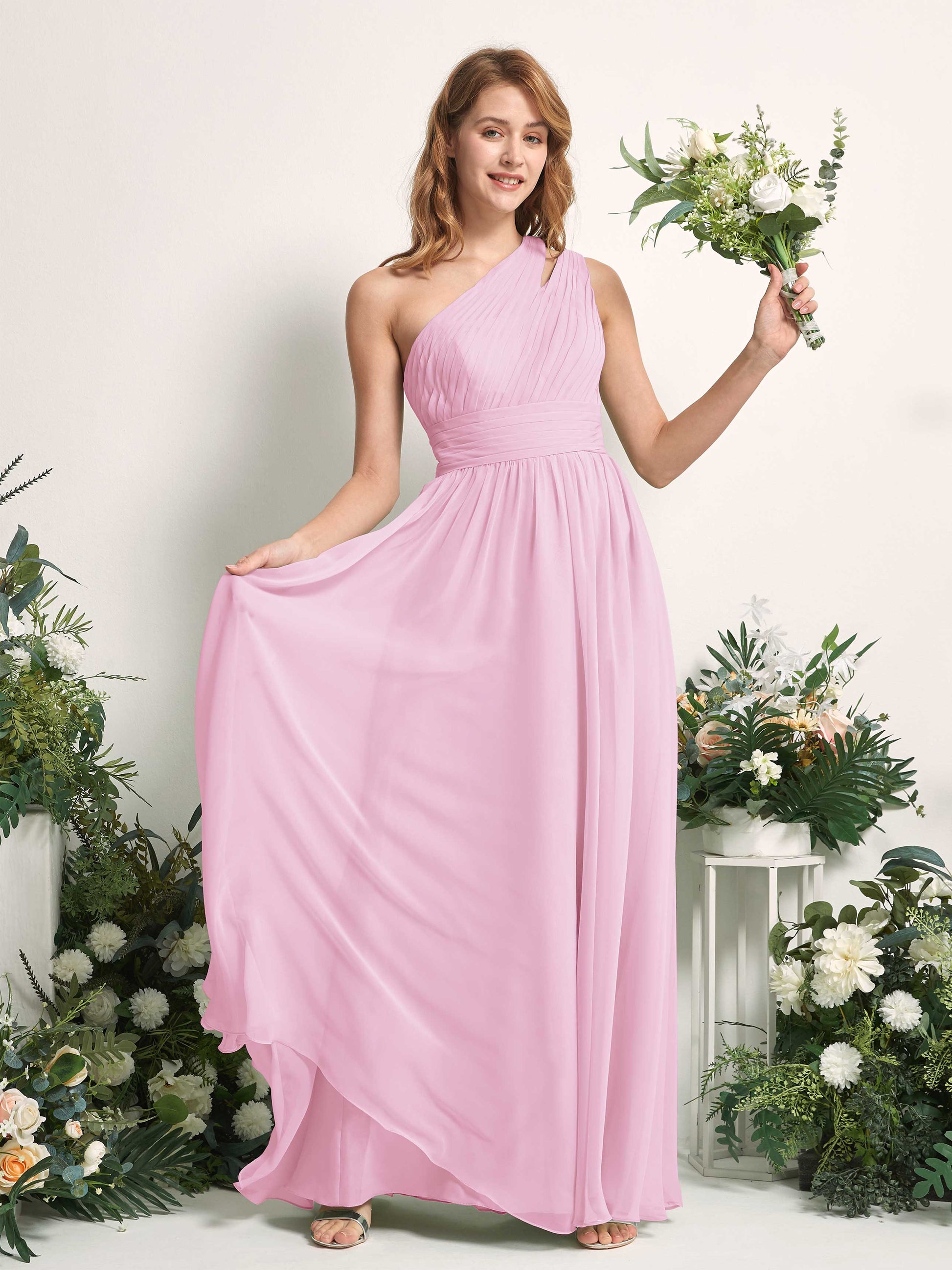 Evelyn Candy Pink One Shoulder Maxi Dress